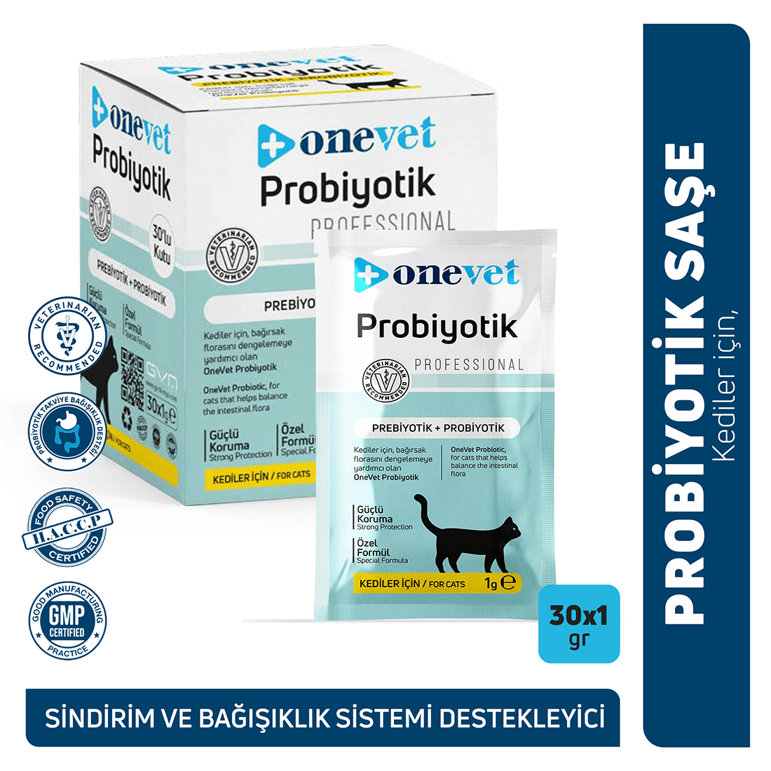 OneVet Sindirim ve Bağışıklık Güçlendirici Kediler için Probiyotik Saşe