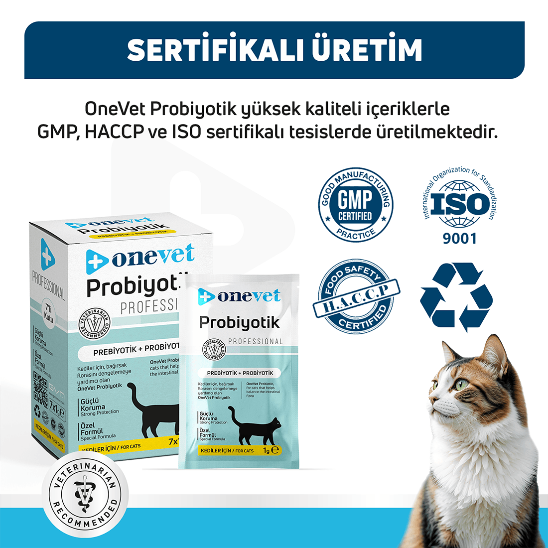 OneVet Sindirim ve Bağışıklık Güçlendirici Kediler için Probiyotik Saşe
