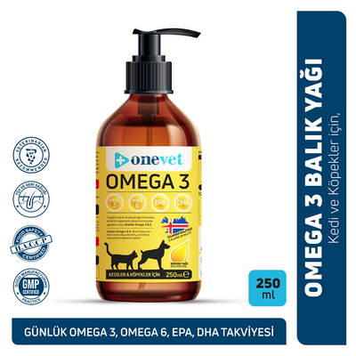 OneVet Omega 3 Kedi ve Köpekler İçin Deri ve Tüy Sağlığı Destekleyici Balık Yağı 250 ml