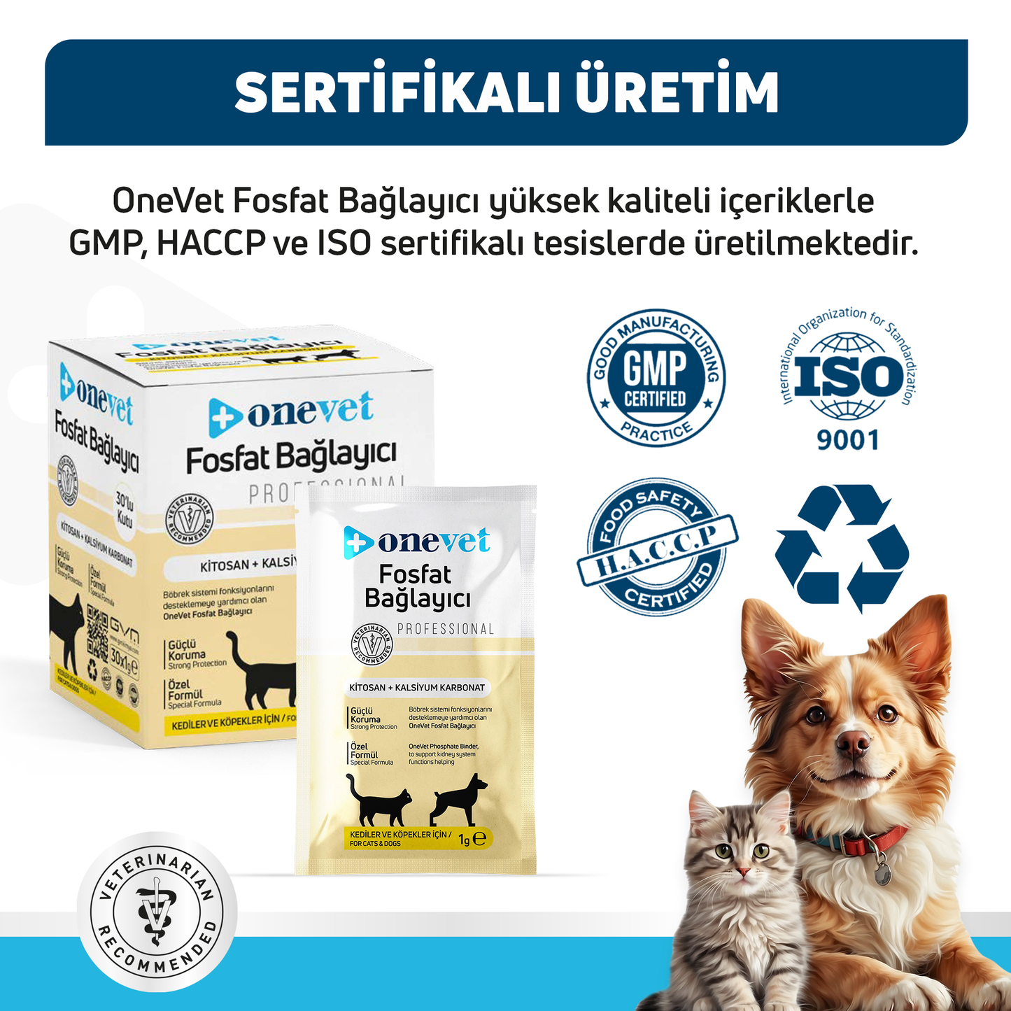 OneVet Kedi ve Köpek Fosfat Bağlayıcı – böbrek sağlığı desteği