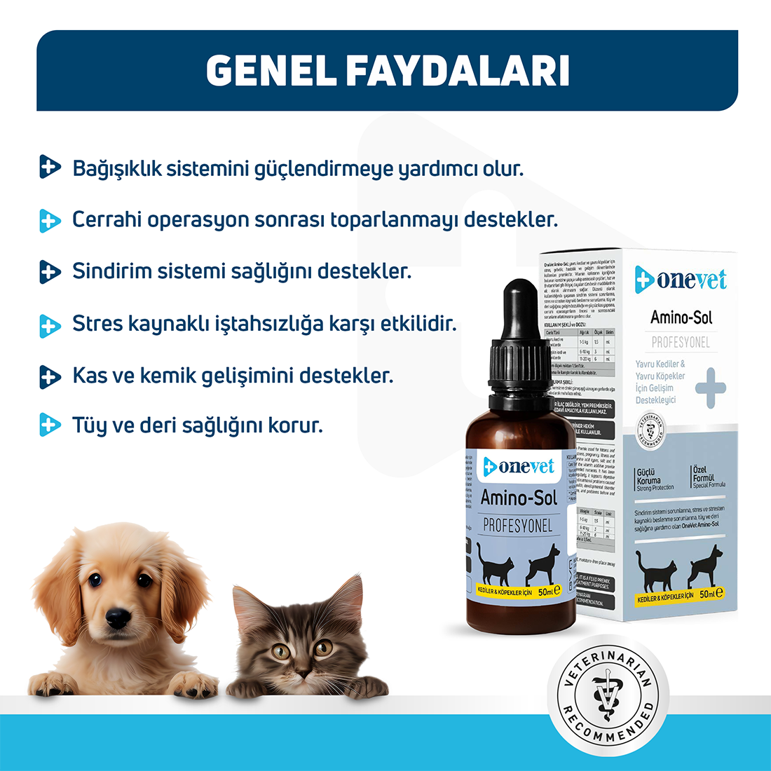 Amino-Sol Kedi ve Köpekler için Gelişim Destekleyici Damla