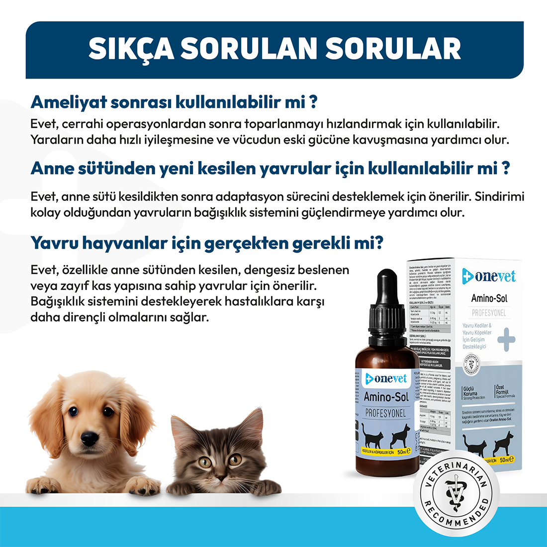 Amino-Sol Kedi ve Köpekler için Gelişim Destekleyici Damla