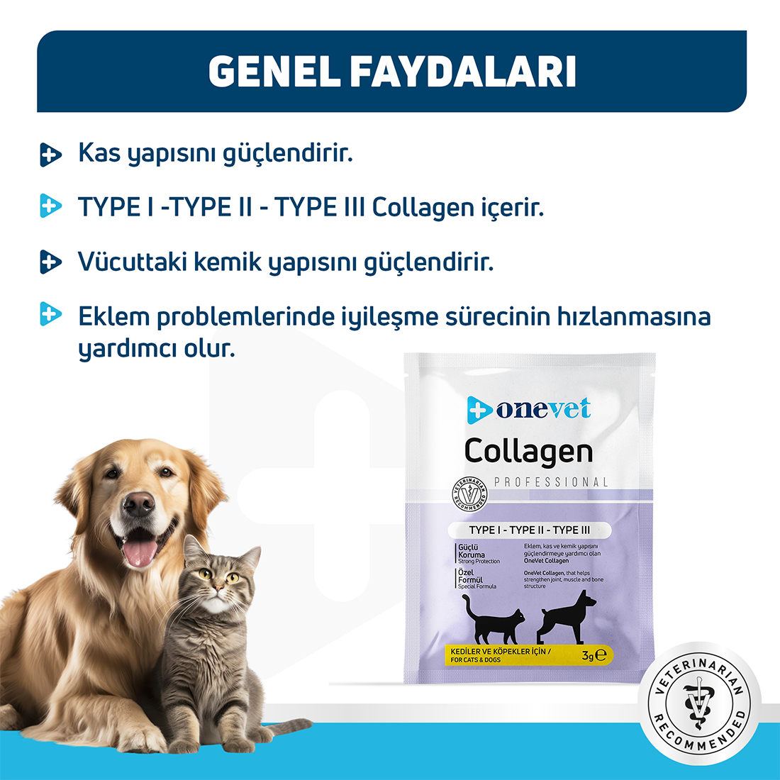 OneVet Collagen Kedi ve Köpekler için Eklem ve Kas Destekleyici Kolajen Saşe