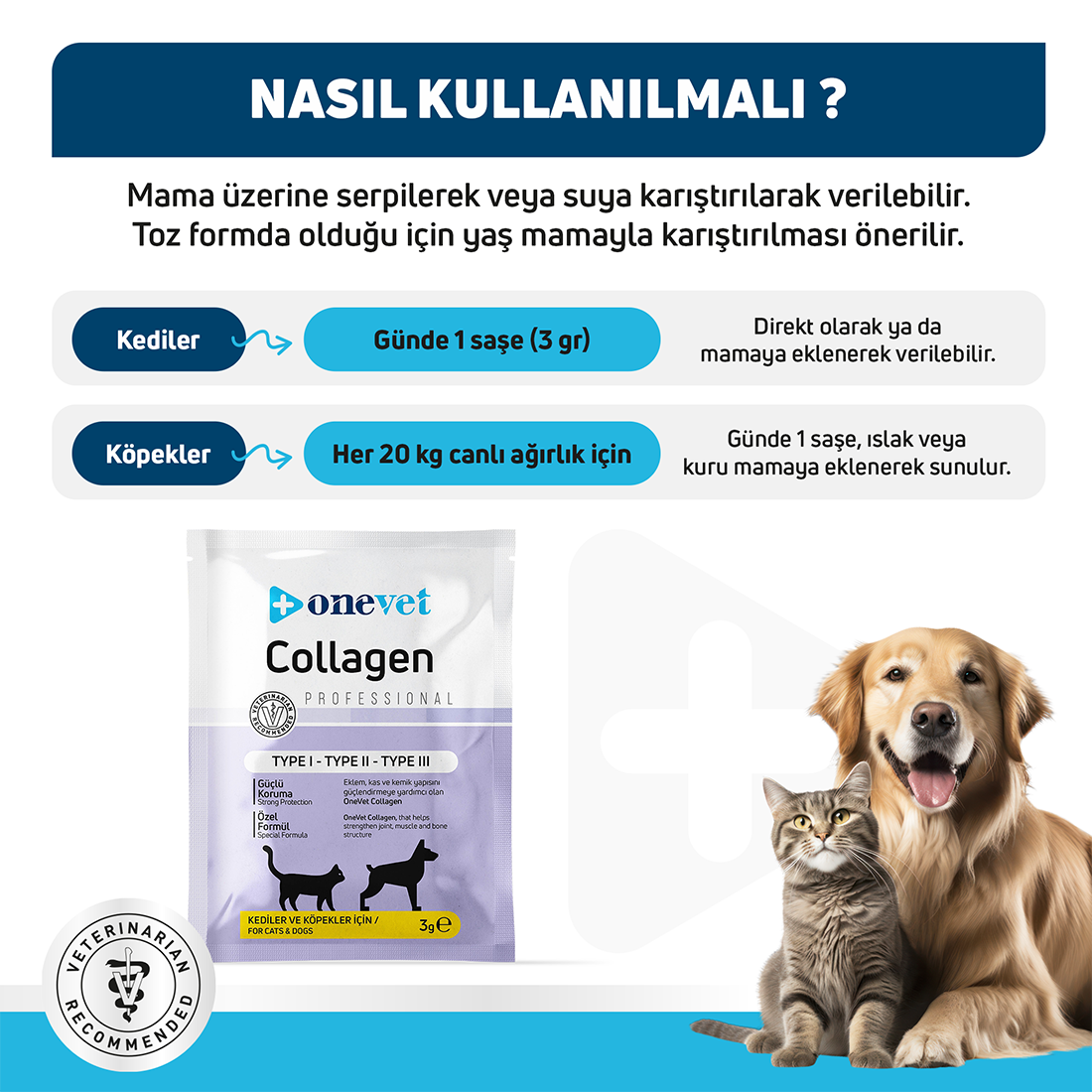 OneVet Collagen Kedi ve Köpekler için Eklem ve Kas Destekleyici Kolajen Saşe