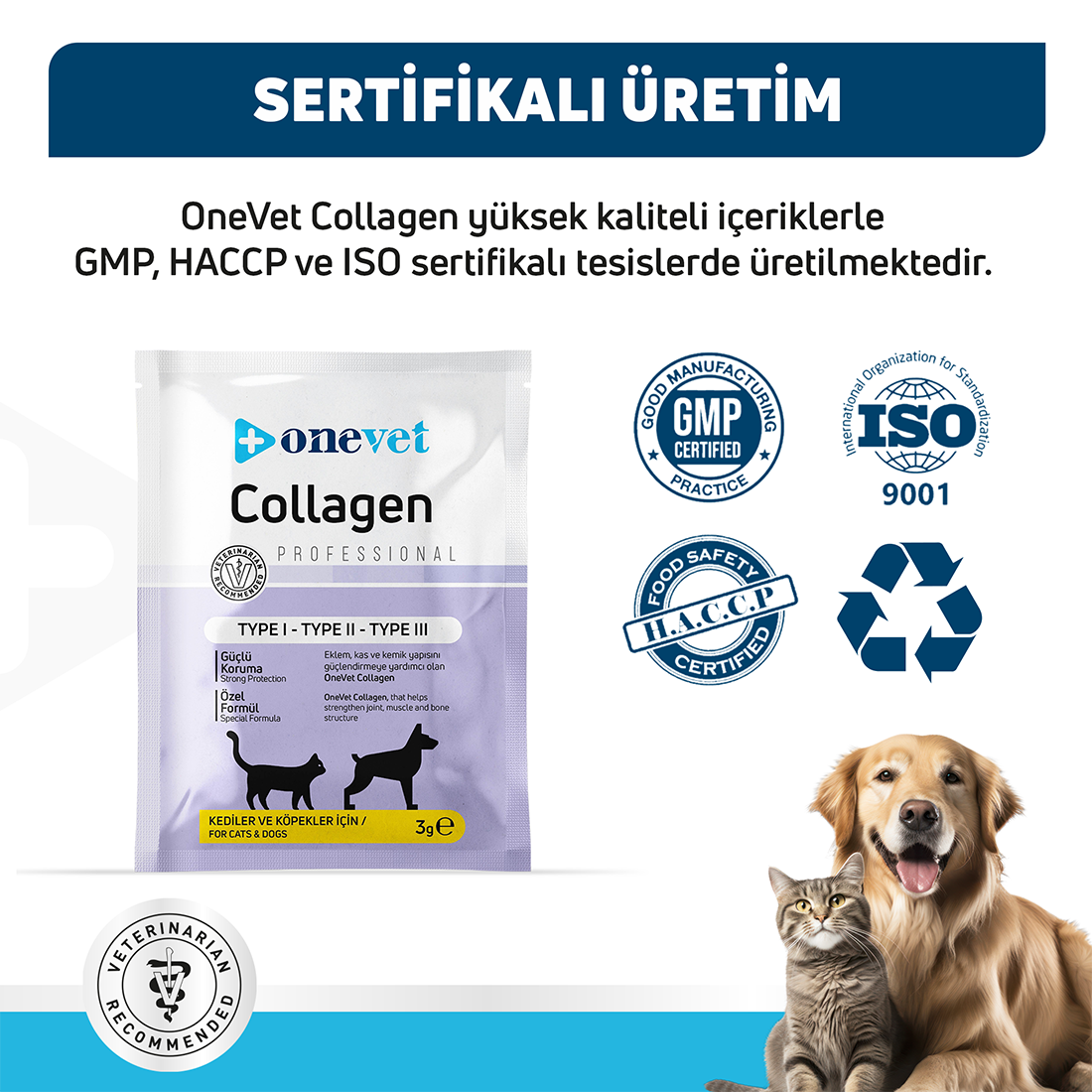 OneVet Collagen Kedi ve Köpekler için Eklem ve Kas Destekleyici Kolajen Saşe