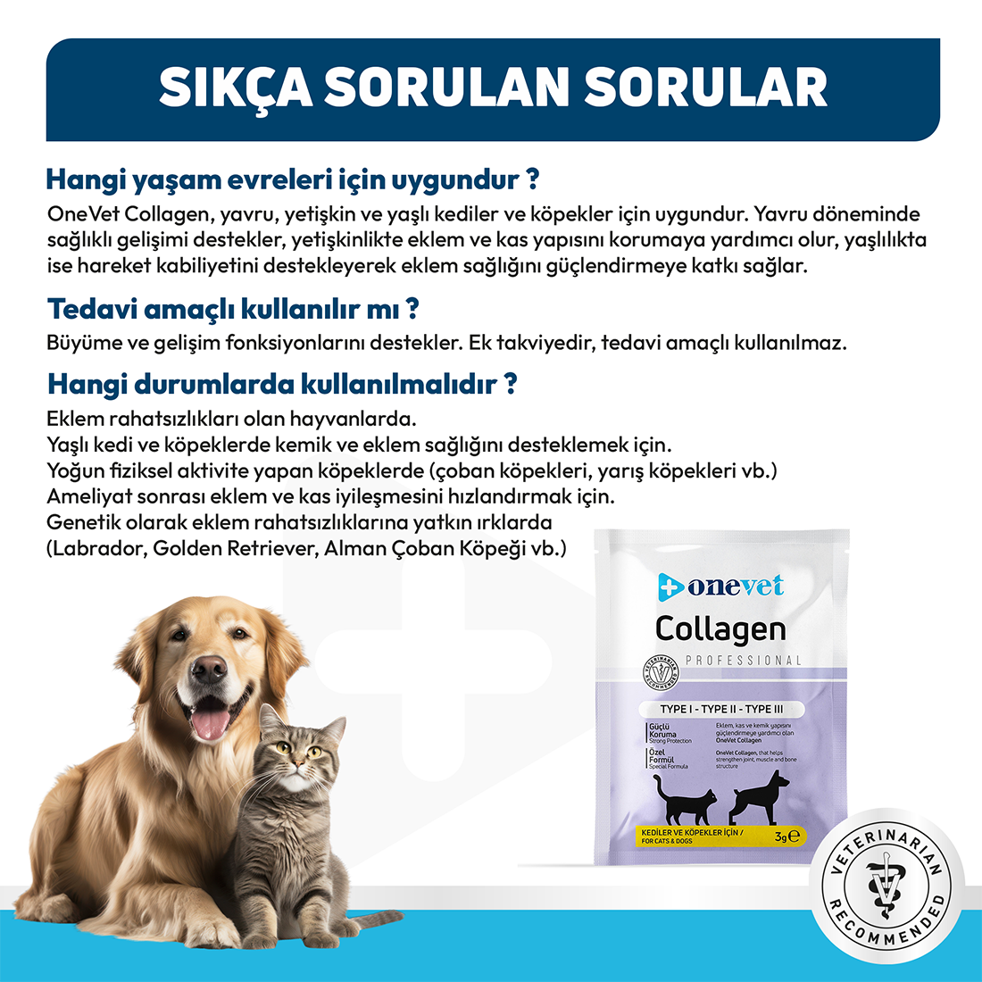 OneVet Collagen Kedi ve Köpekler için Eklem ve Kas Destekleyici Kolajen Saşe