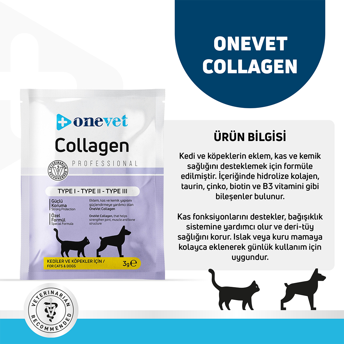 OneVet Collagen Kedi ve Köpekler için Eklem ve Kas Destekleyici Kolajen Saşe