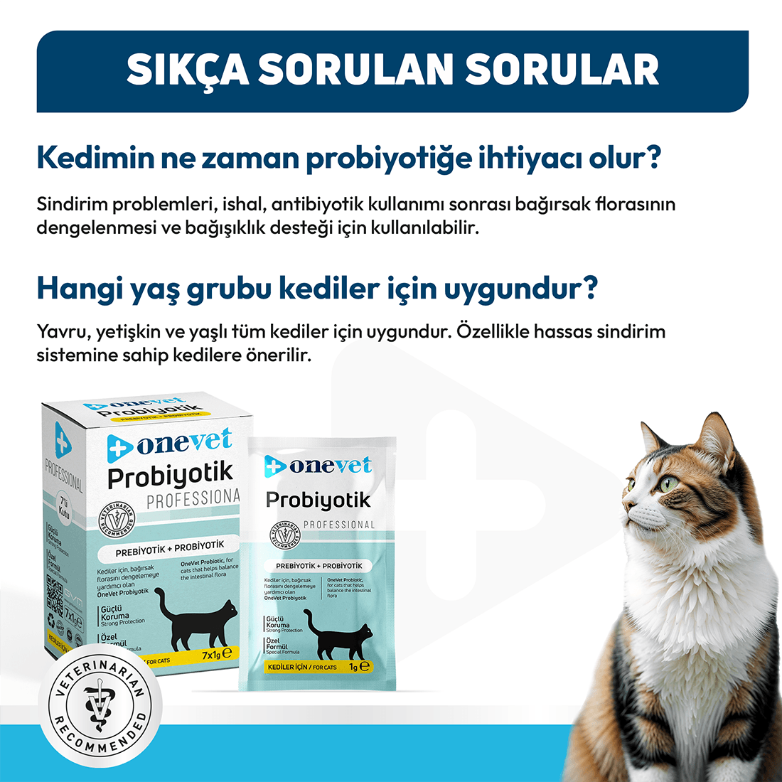 OneVet Sindirim ve Bağışıklık Güçlendirici Kediler için Probiyotik Saşe