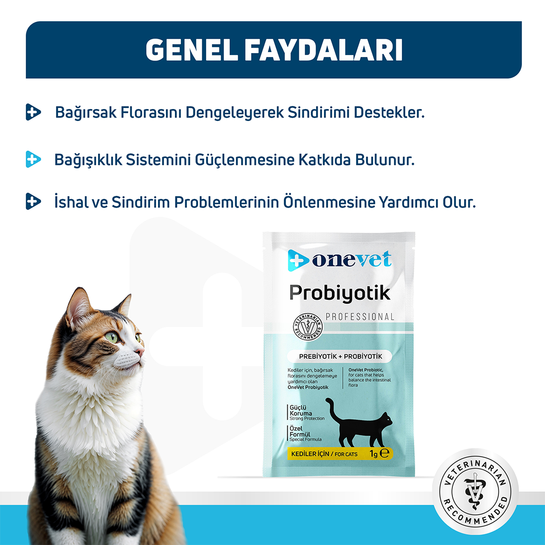 OneVet Sindirim ve Bağışıklık Güçlendirici Kediler için Probiyotik Saşe