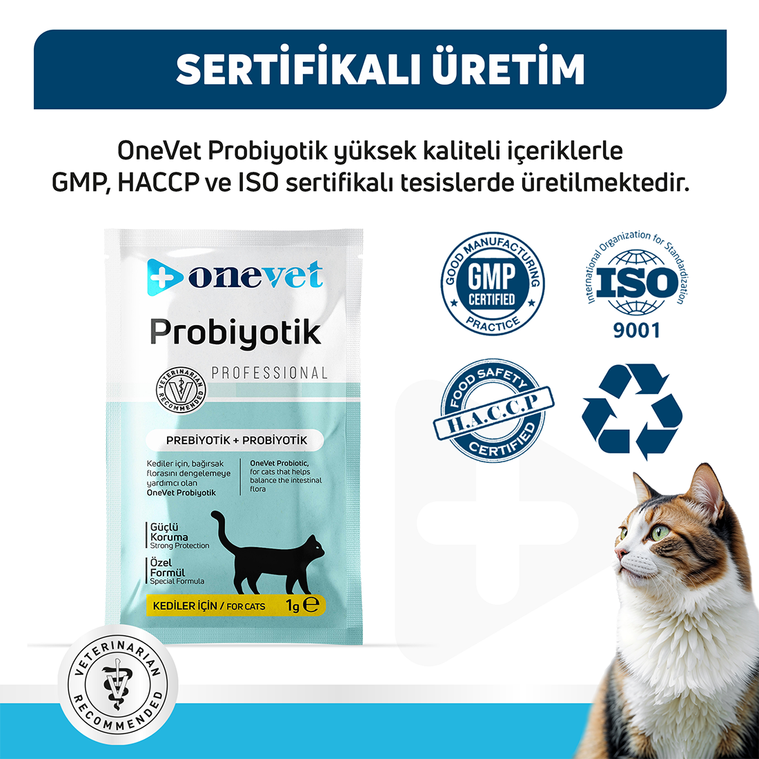 OneVet Sindirim ve Bağışıklık Güçlendirici Kediler için Probiyotik Saşe