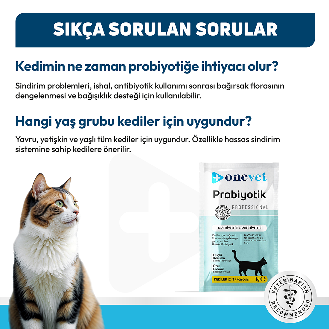 OneVet Sindirim ve Bağışıklık Güçlendirici Kediler için Probiyotik Saşe