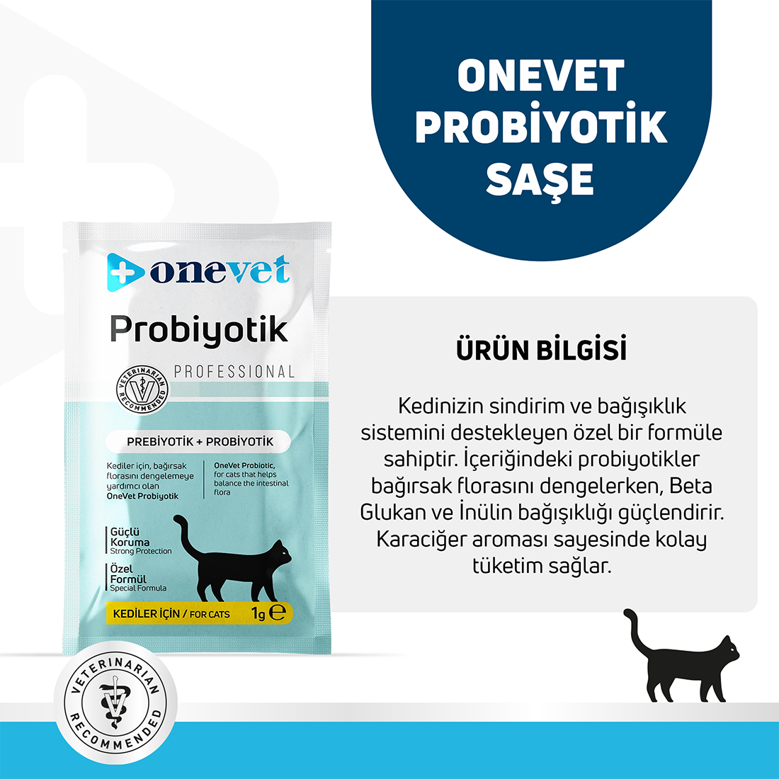 OneVet Sindirim ve Bağışıklık Güçlendirici Kediler için Probiyotik Saşe