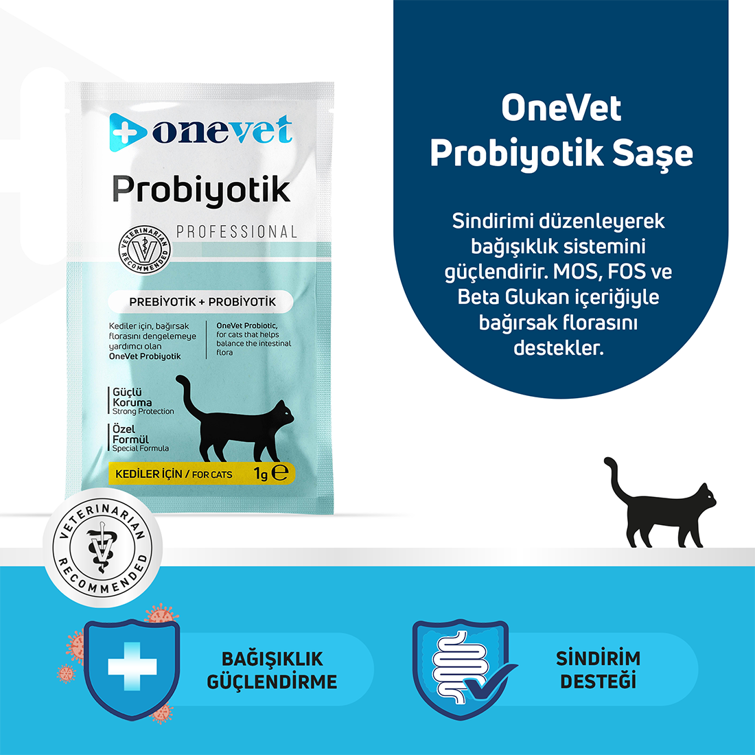 OneVet Sindirim ve Bağışıklık Güçlendirici Kediler için Probiyotik Saşe