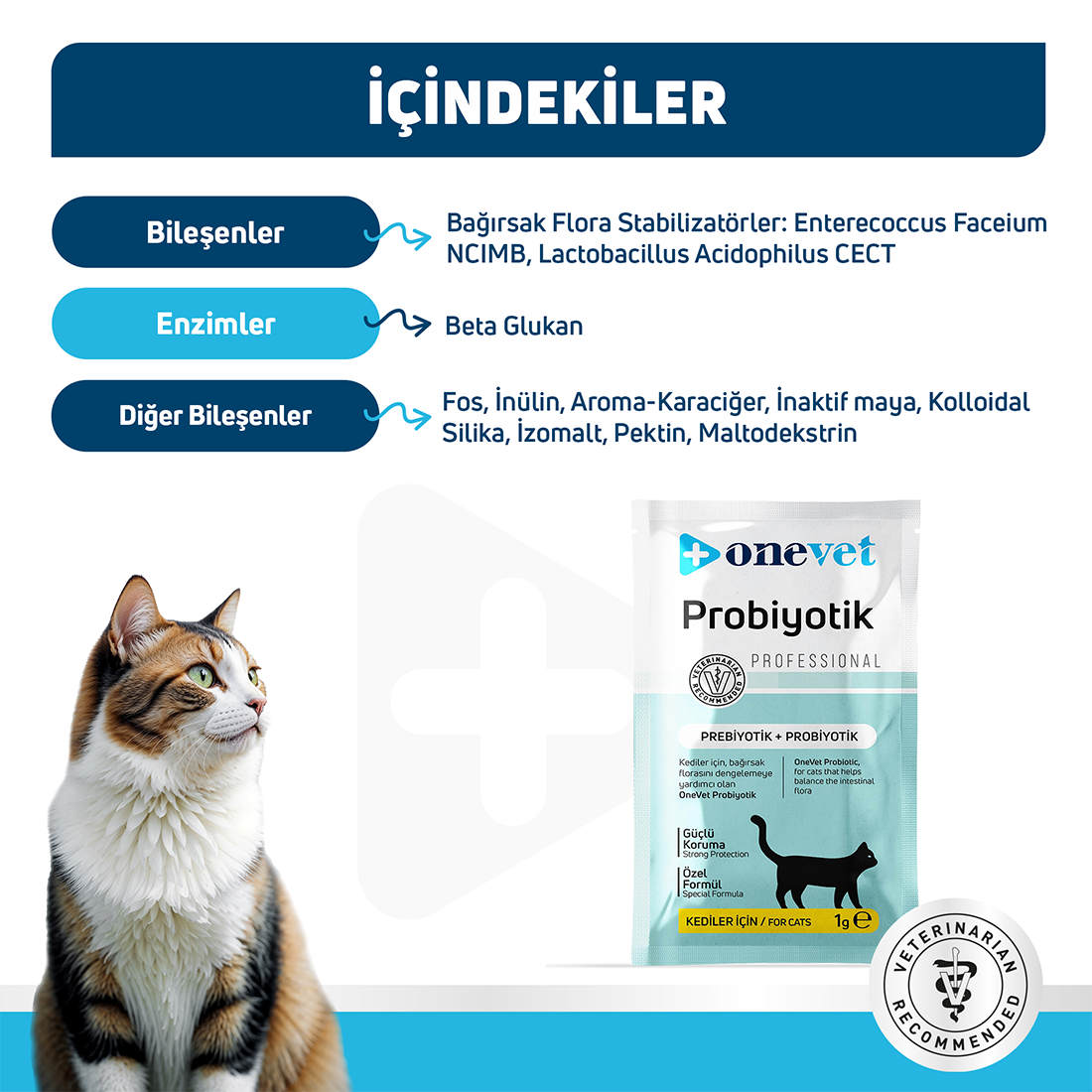 OneVet Sindirim ve Bağışıklık Güçlendirici Kediler için Probiyotik Saşe