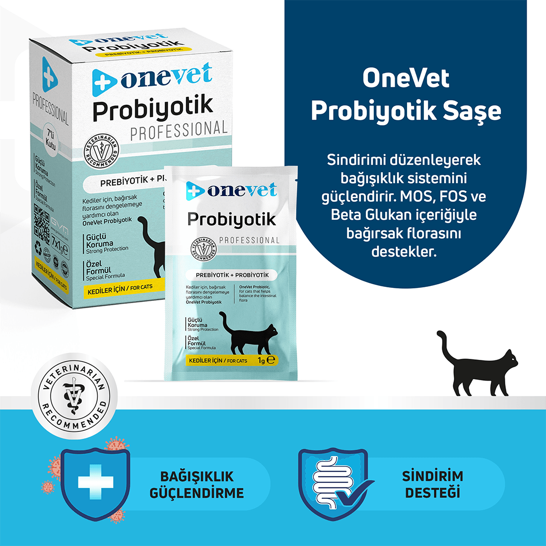 OneVet Sindirim ve Bağışıklık Güçlendirici Kediler için Probiyotik Saşe