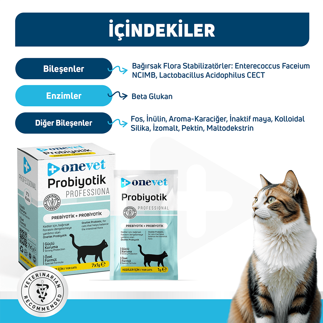 OneVet Sindirim ve Bağışıklık Güçlendirici Kediler için Probiyotik Saşe