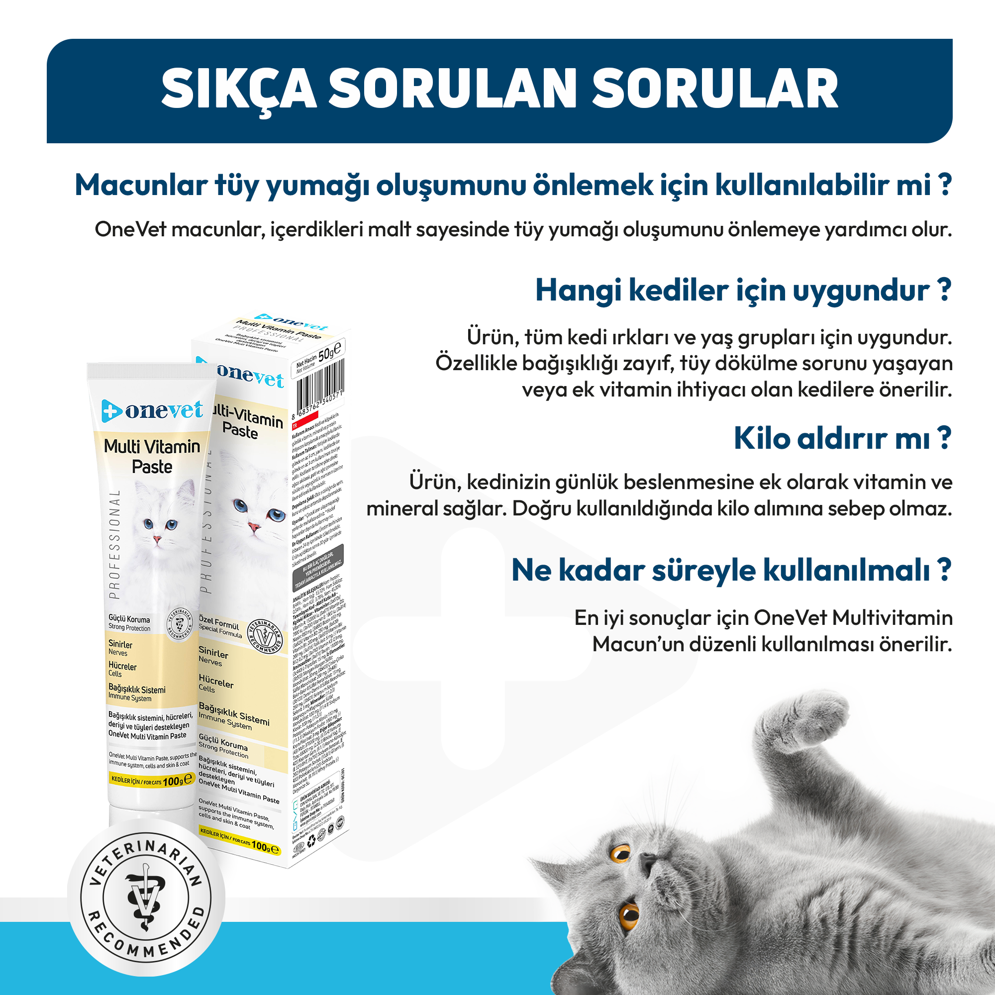 OneVet Multi Vitamin Paste Bağışıklık Destekleyici Kedi Maltı 100 Gr