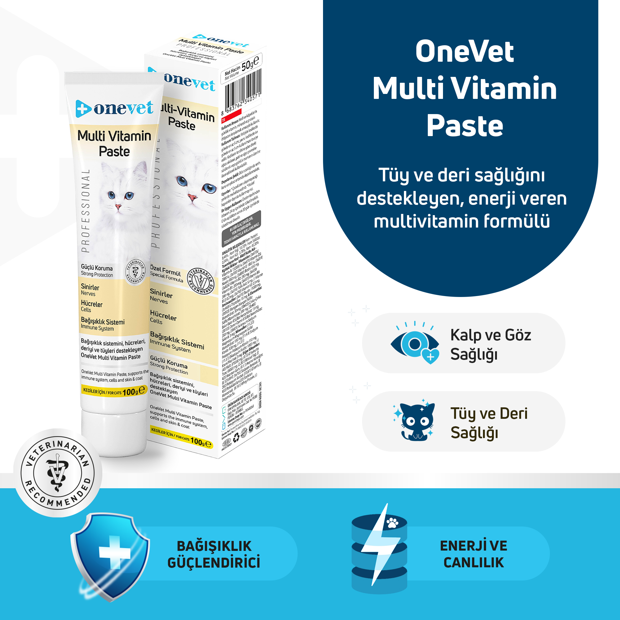 OneVet Multi Vitamin Paste Bağışıklık Destekleyici Kedi Maltı 100 Gr