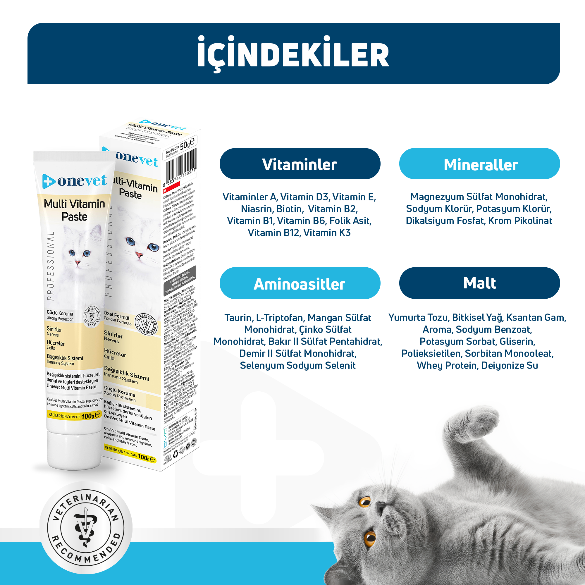 OneVet Multi Vitamin Paste Bağışıklık Destekleyici Kedi Maltı 100 Gr