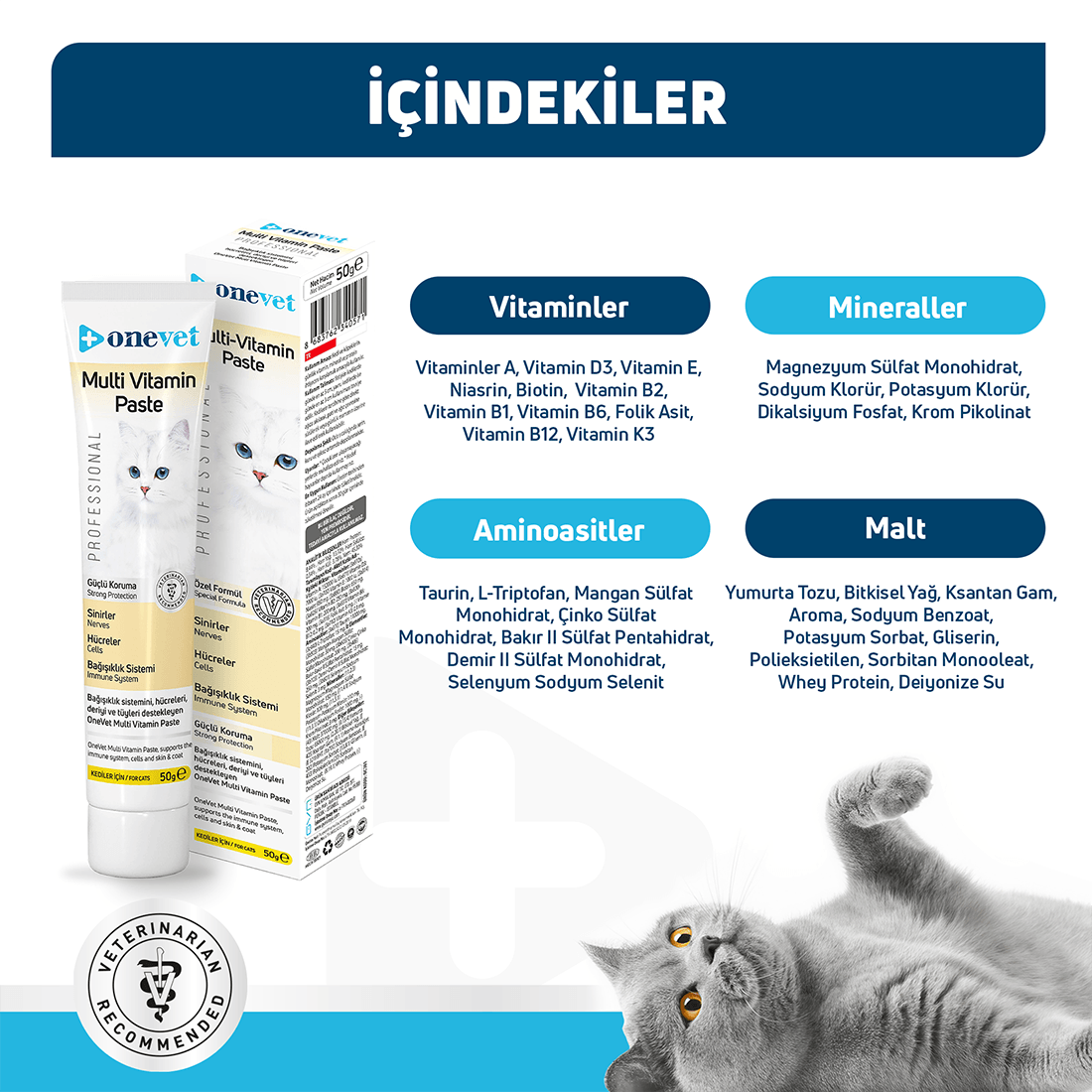 OneVet Multi Vitamin Macun Bağışıklık Güçlendirici Kedi Malt Paste
