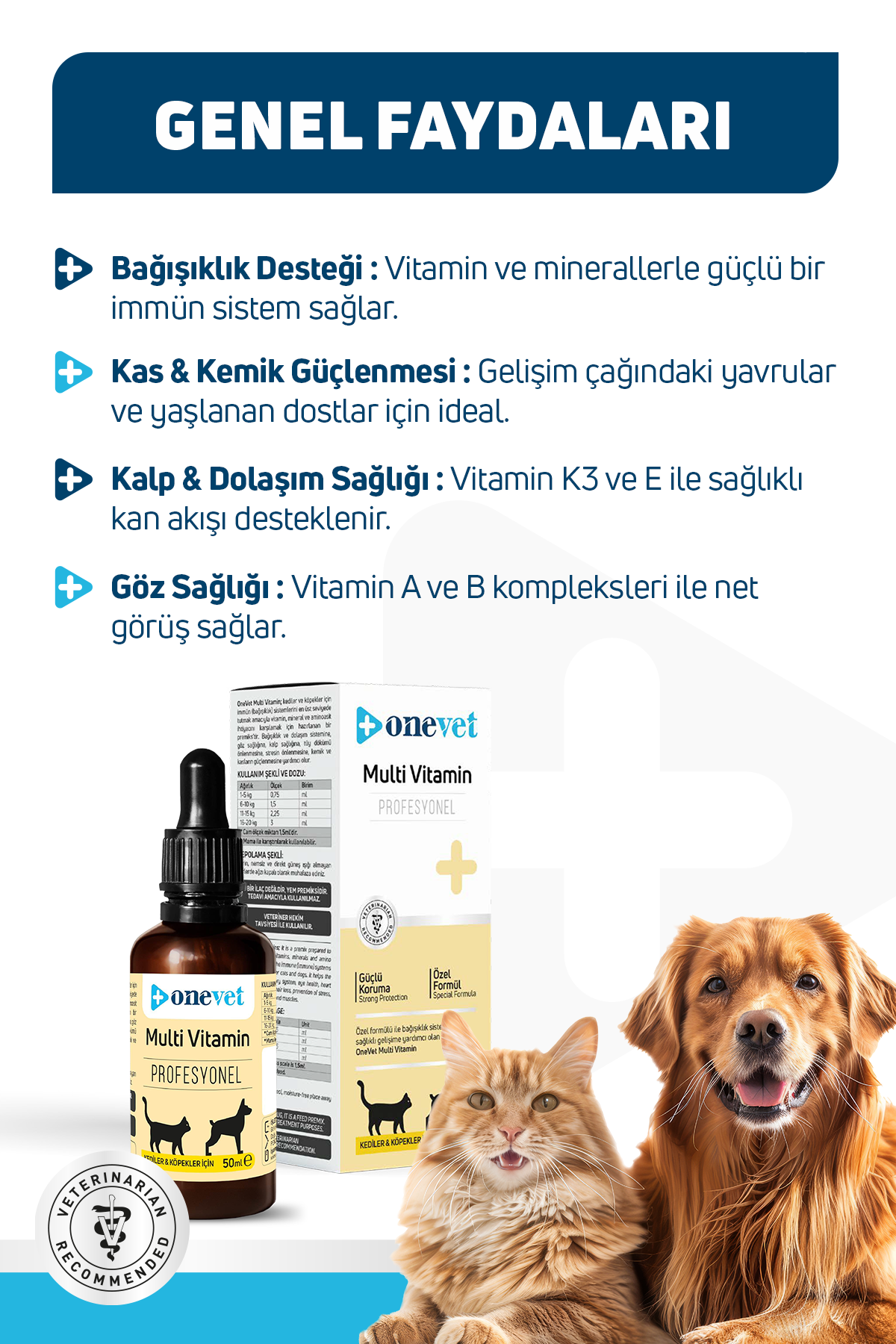 Multi Vitamin Kedi ve Köpekler İçin Kemik ve Kas Güçlendirici Vitamin Takviyesi