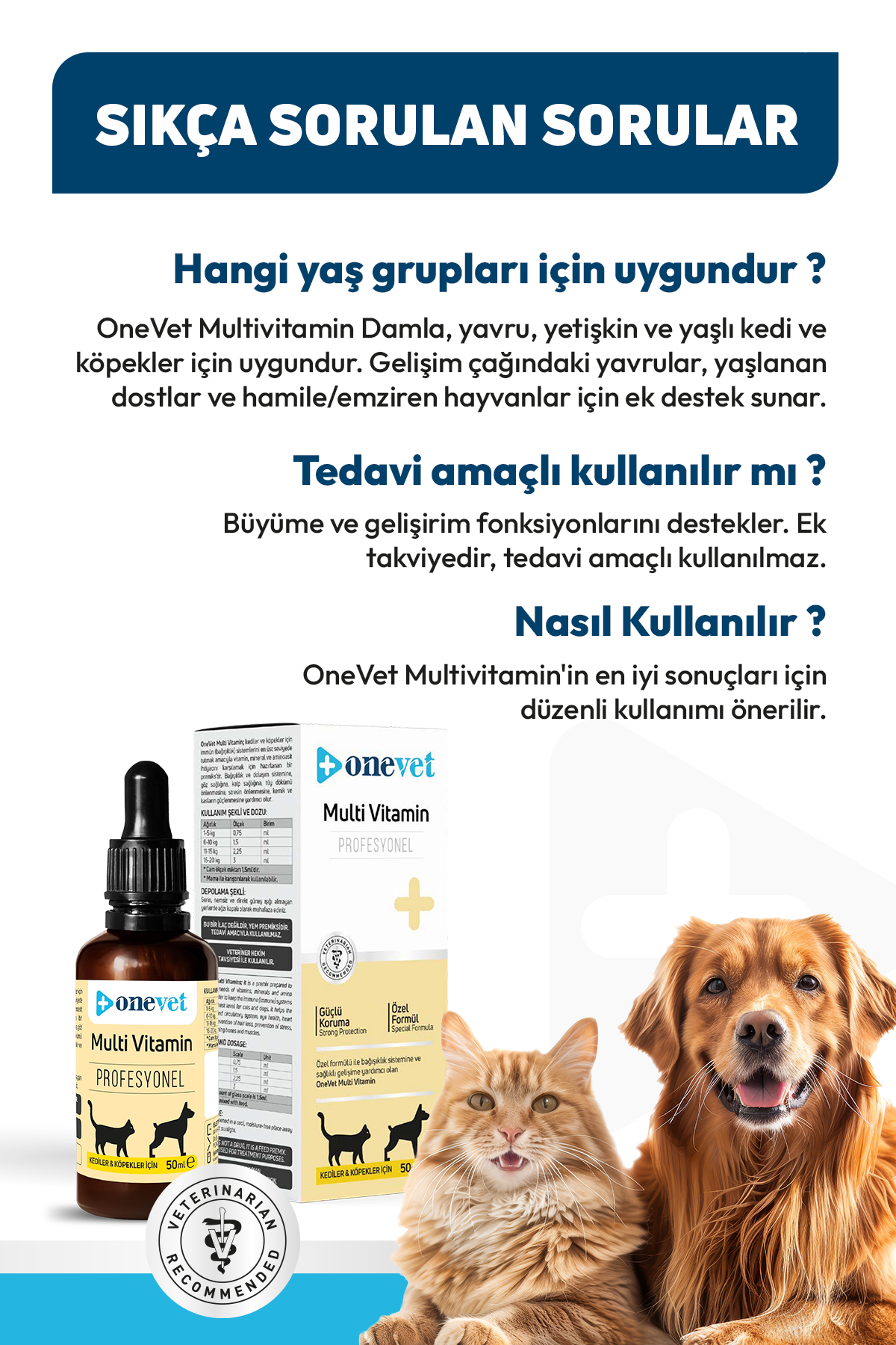 Multi Vitamin Kedi ve Köpekler İçin Kemik ve Kas Güçlendirici Vitamin Takviyesi