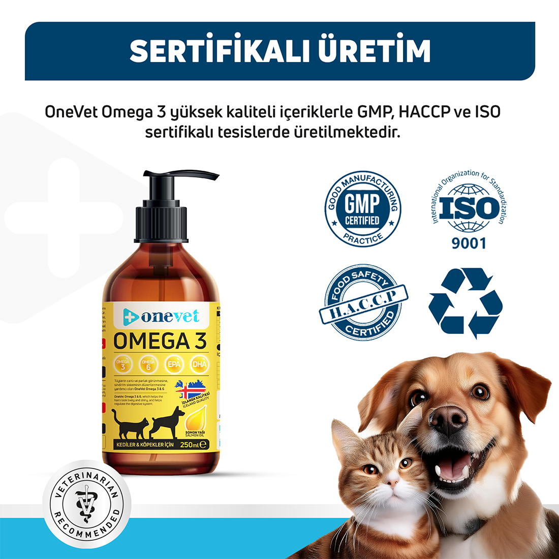 OneVet Omega 3 Kedi ve Köpekler İçin Deri ve Tüy Sağlığı Destekleyici Balık Yağı 250 ml