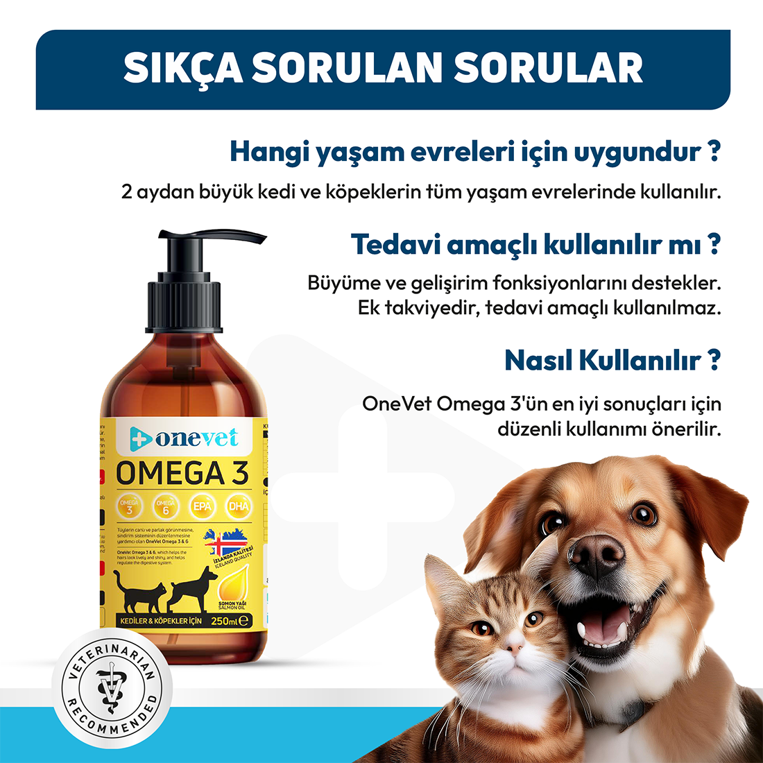 OneVet Omega 3 Kedi ve Köpekler İçin Deri ve Tüy Sağlığı Destekleyici Balık Yağı 250 ml
