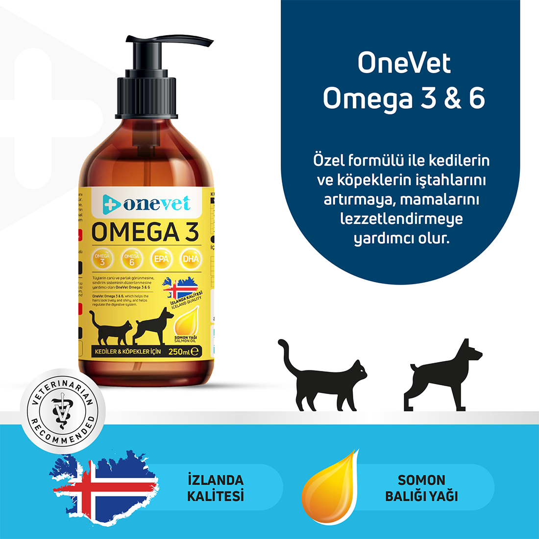 OneVet Omega 3 Kedi ve Köpekler İçin Deri ve Tüy Sağlığı Destekleyici Balık Yağı 250 ml