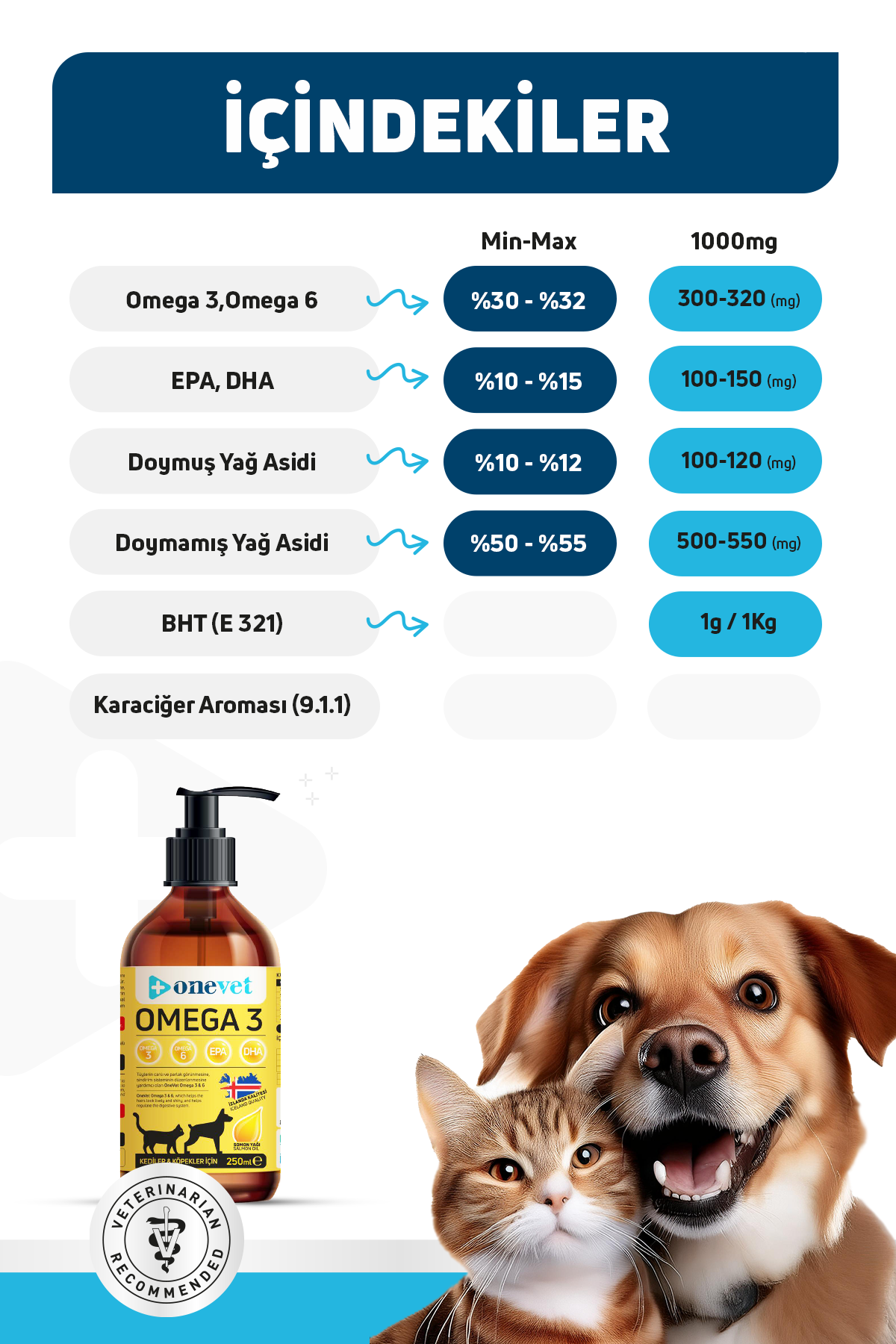 OneVet Omega 3 Balık Yağı 250 Ml Kedi ve Köpekler İçin Bağışıklık Destekleyici Fish Oil