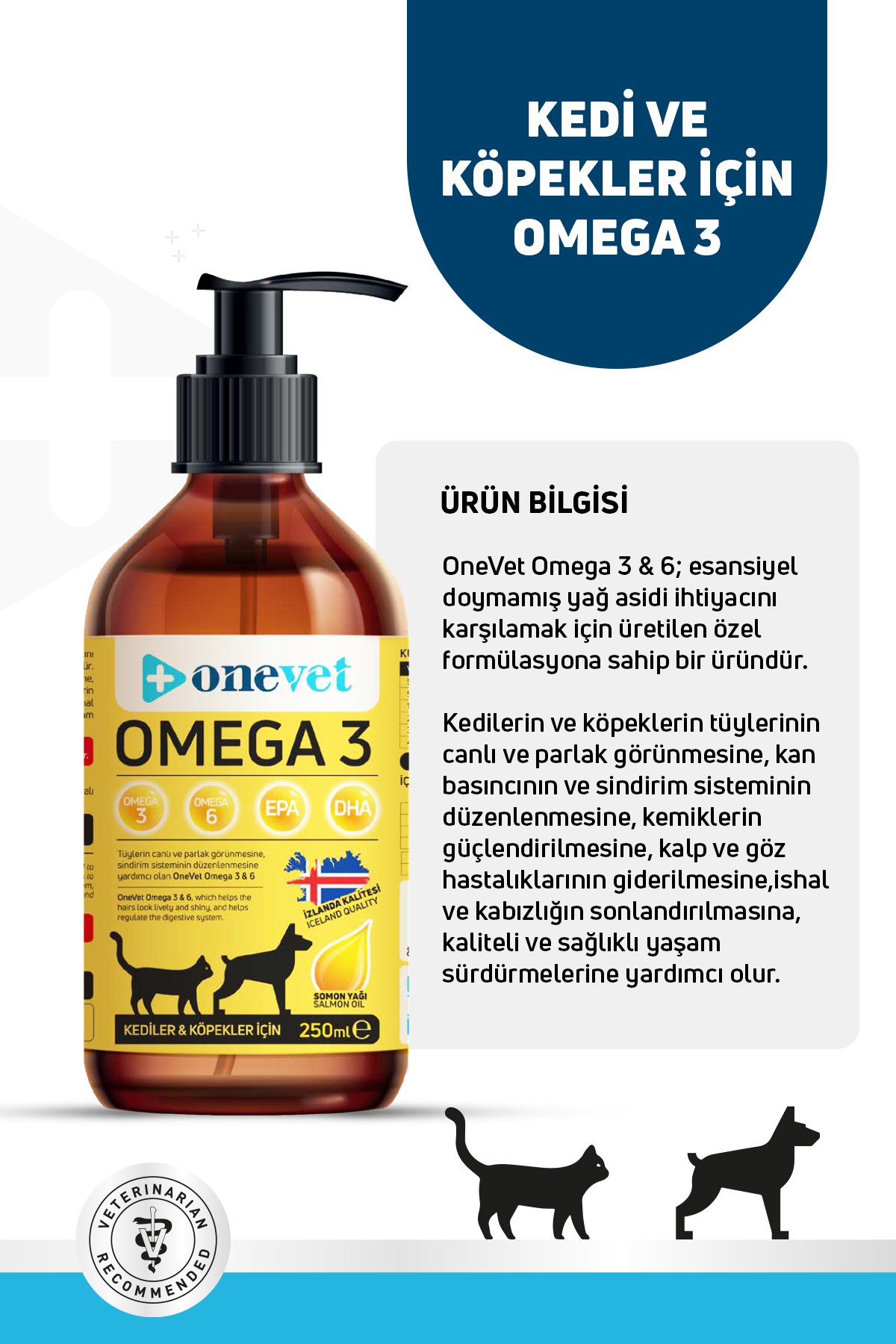 OneVet Omega 3 Balık Yağı 250 Ml Kedi ve Köpekler İçin Bağışıklık Destekleyici Fish Oil