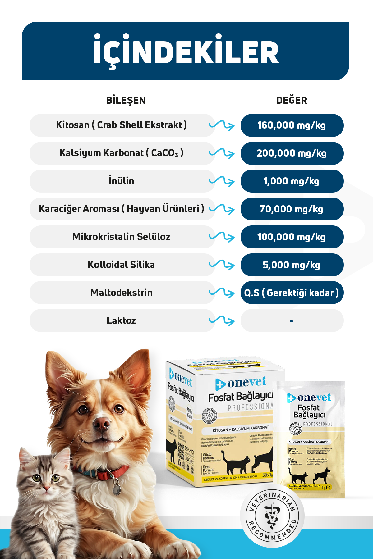 OneVet Fosfat Bağlayıcı Şase Kedi ve Köpekler İçin Böbrek Sağlığı Destekleyici Toz