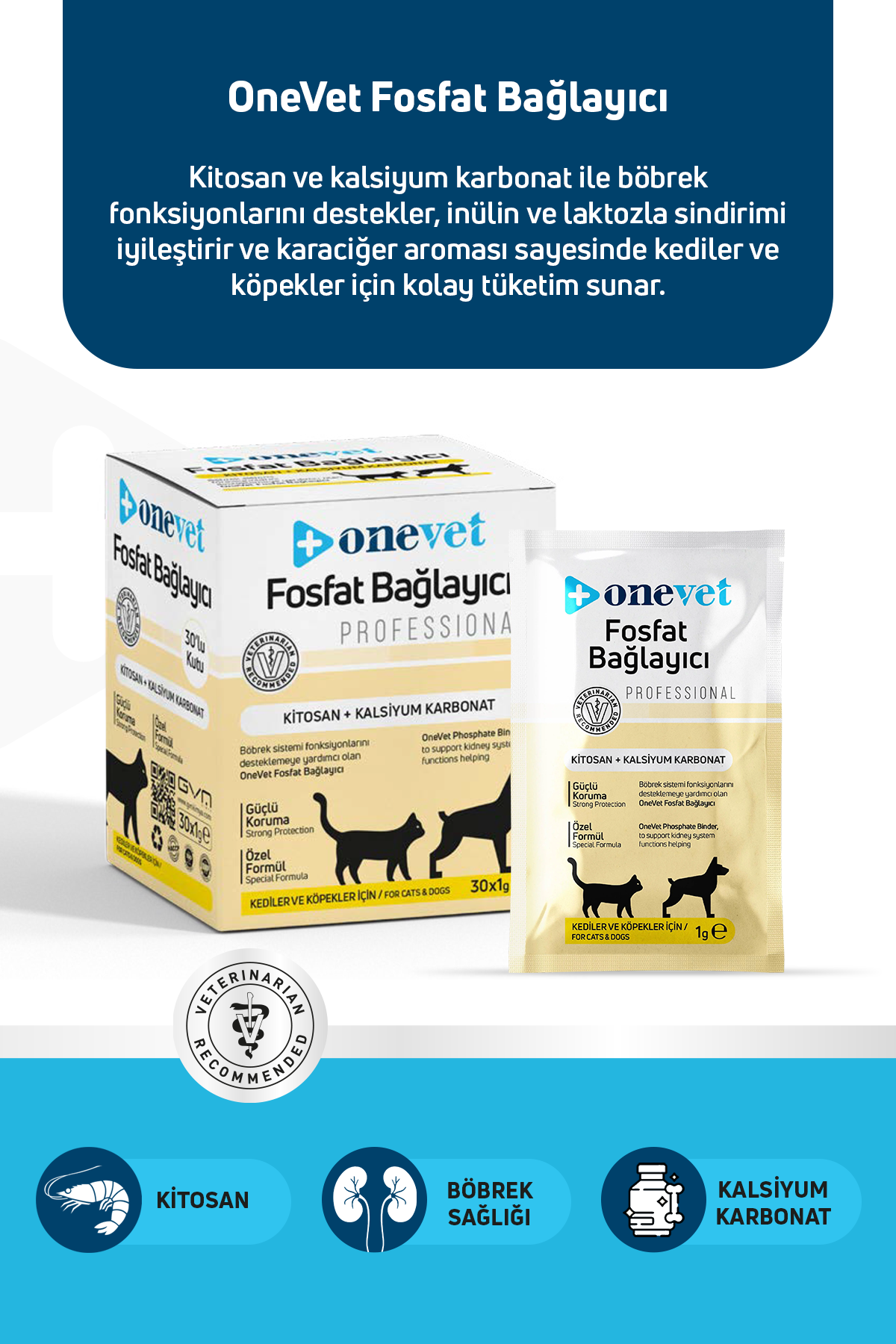 OneVet Fosfat Bağlayıcı Şase Kedi ve Köpekler İçin Böbrek Sağlığı Destekleyici Toz