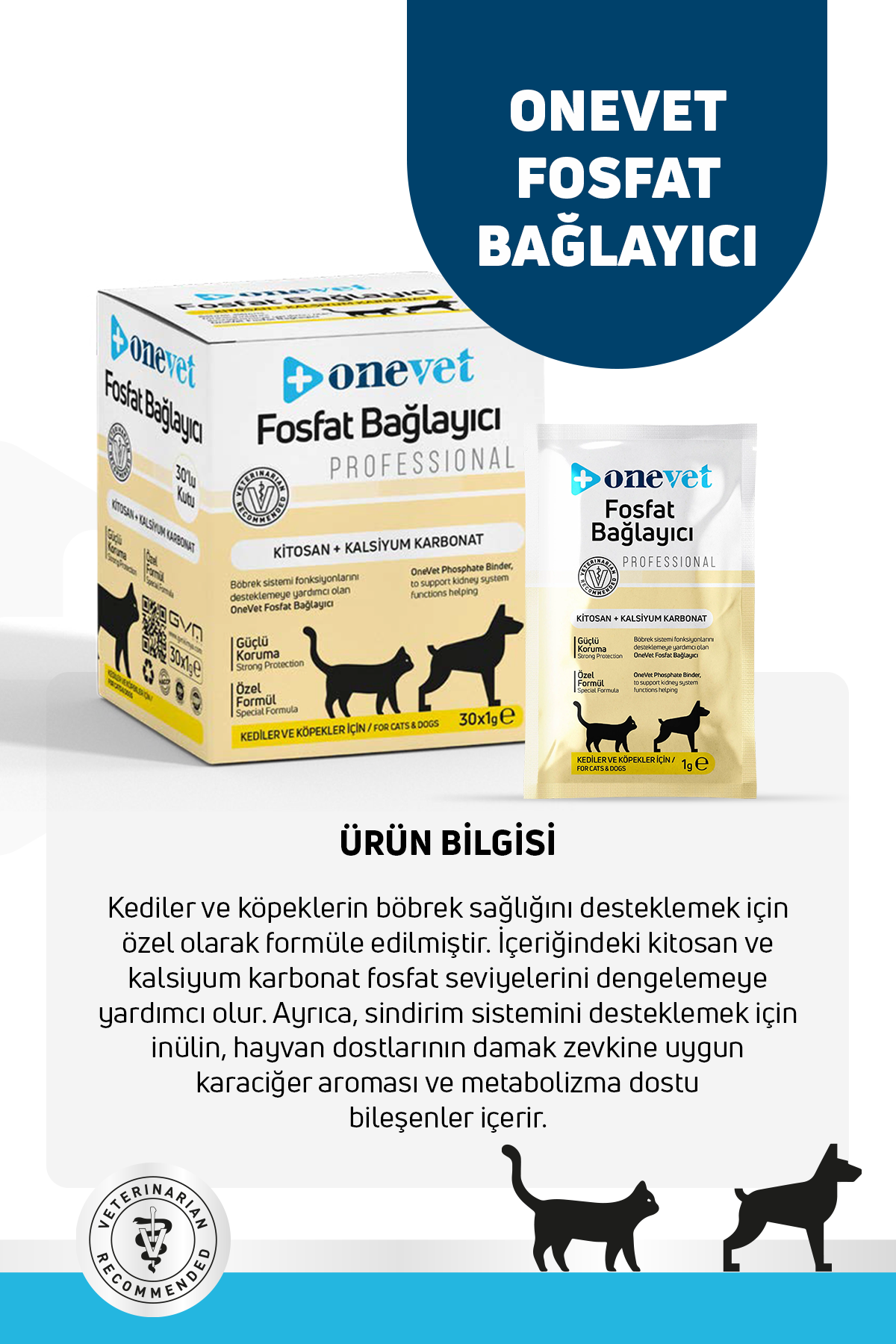 OneVet Fosfat Bağlayıcı Şase Kedi ve Köpekler İçin Böbrek Sağlığı Destekleyici Toz