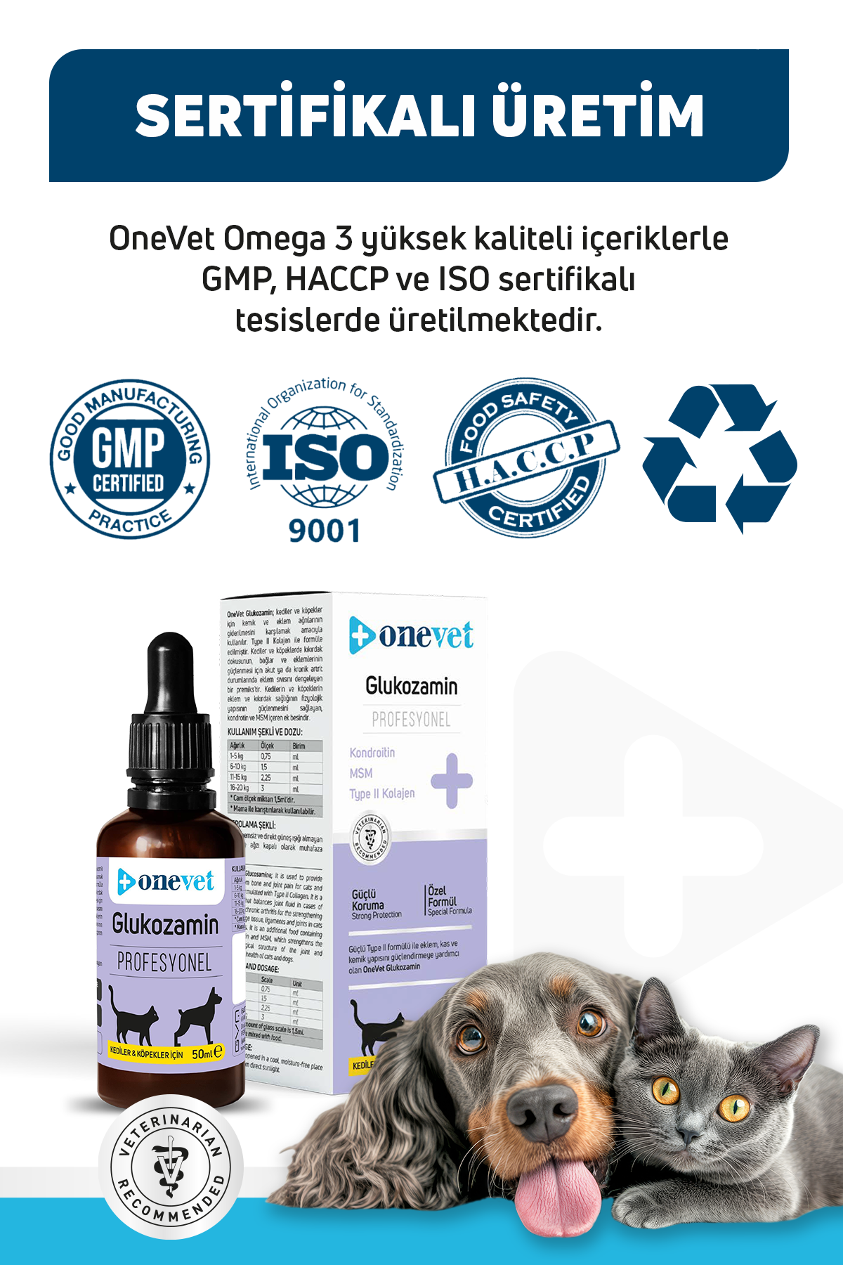 OneVet Glukozamin Kedi ve Köpekler İçin Eklem ve Kıkırdak Sağlığı Destekleyici Damla