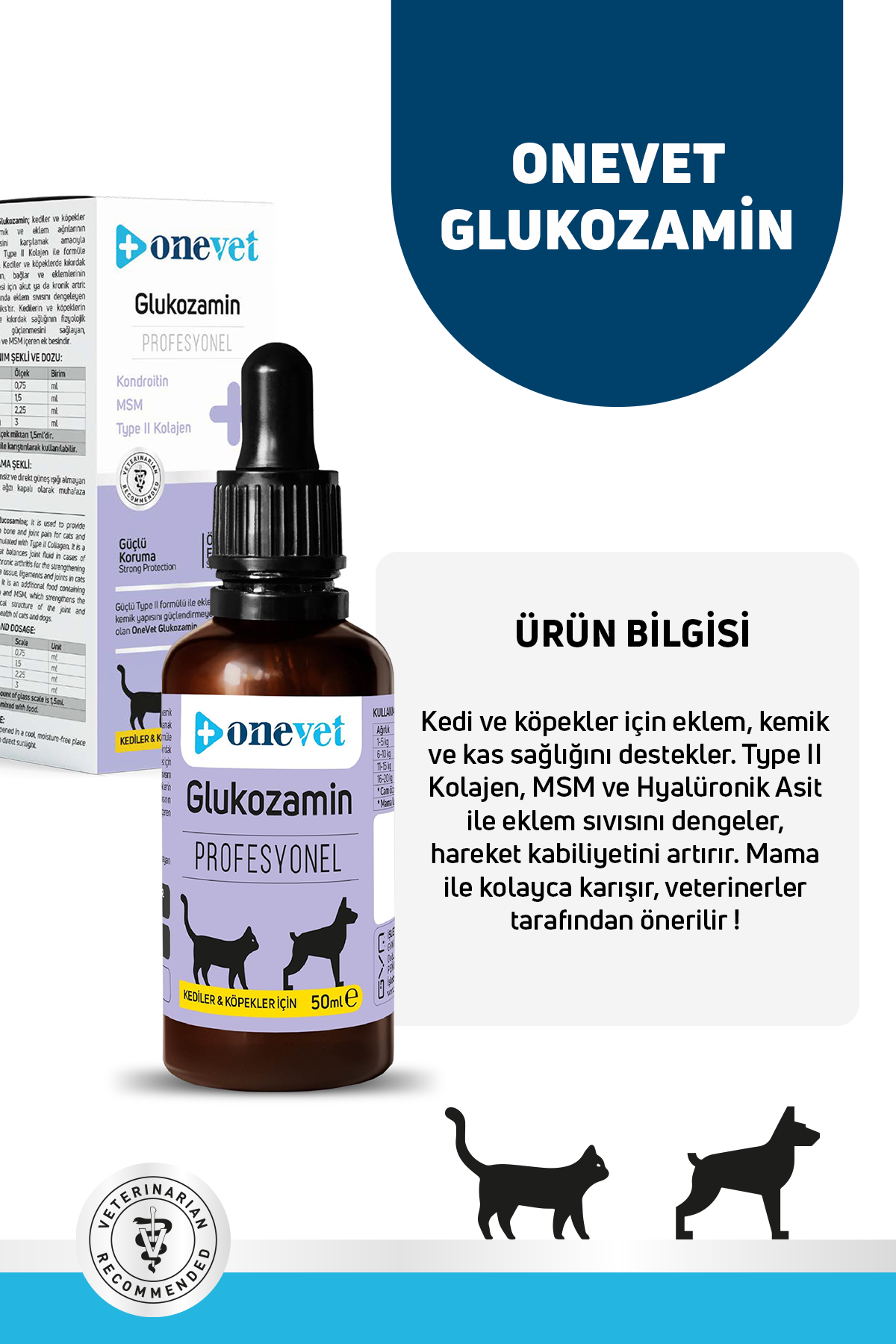 OneVet Glukozamin Kedi ve Köpekler İçin Eklem ve Kıkırdak Sağlığı Destekleyici Damla