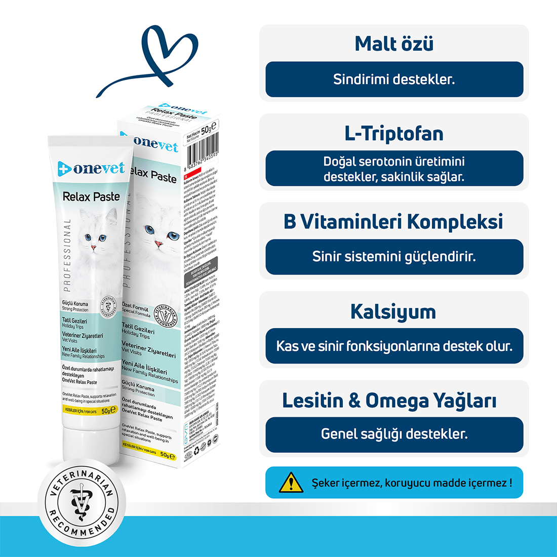 OneVet Relax Paste Macun Stres Ve Anksiyete Azaltıcı Kedi Maltı 50 gr