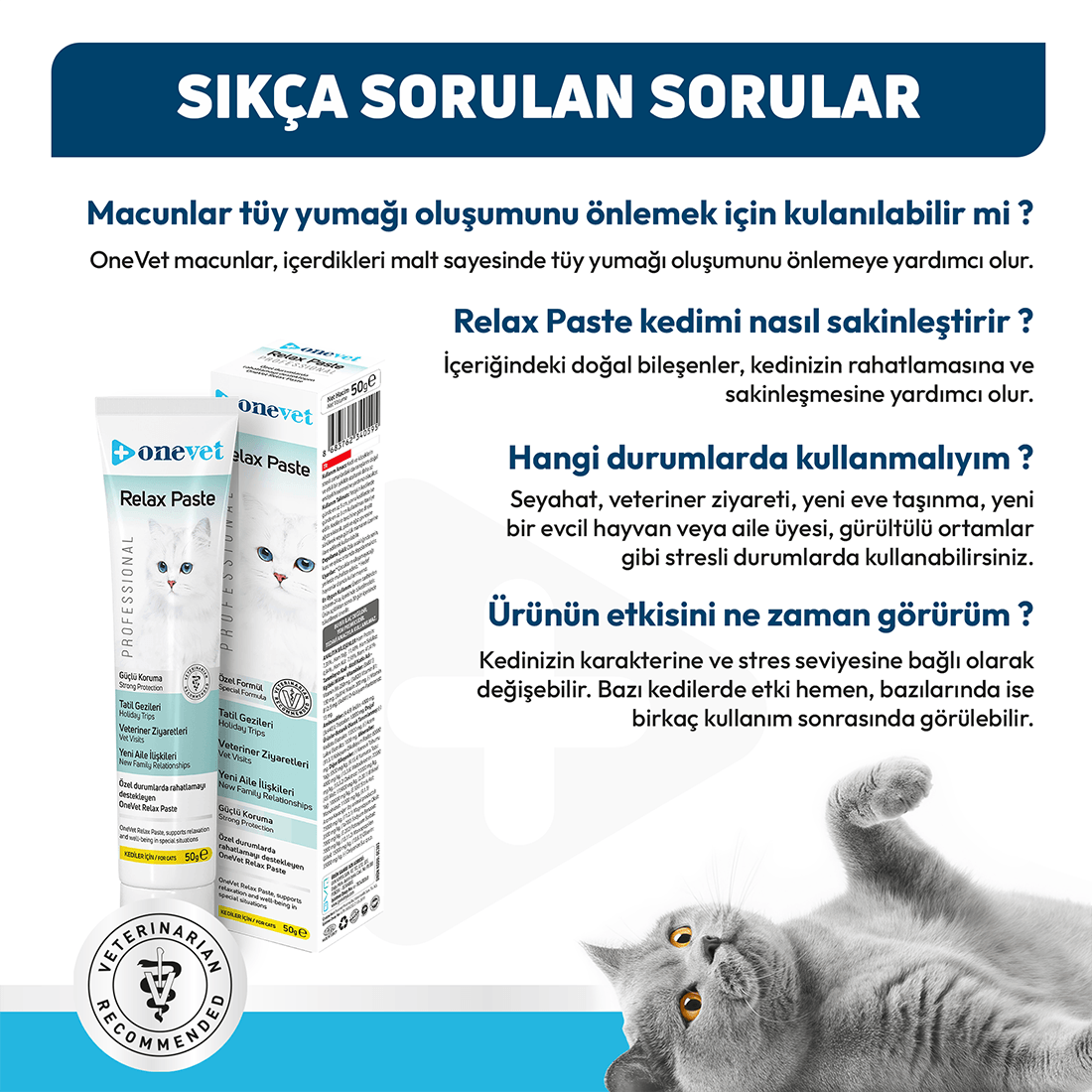OneVet Relax Paste Macun Stres Ve Anksiyete Azaltıcı Kedi Maltı 50 gr