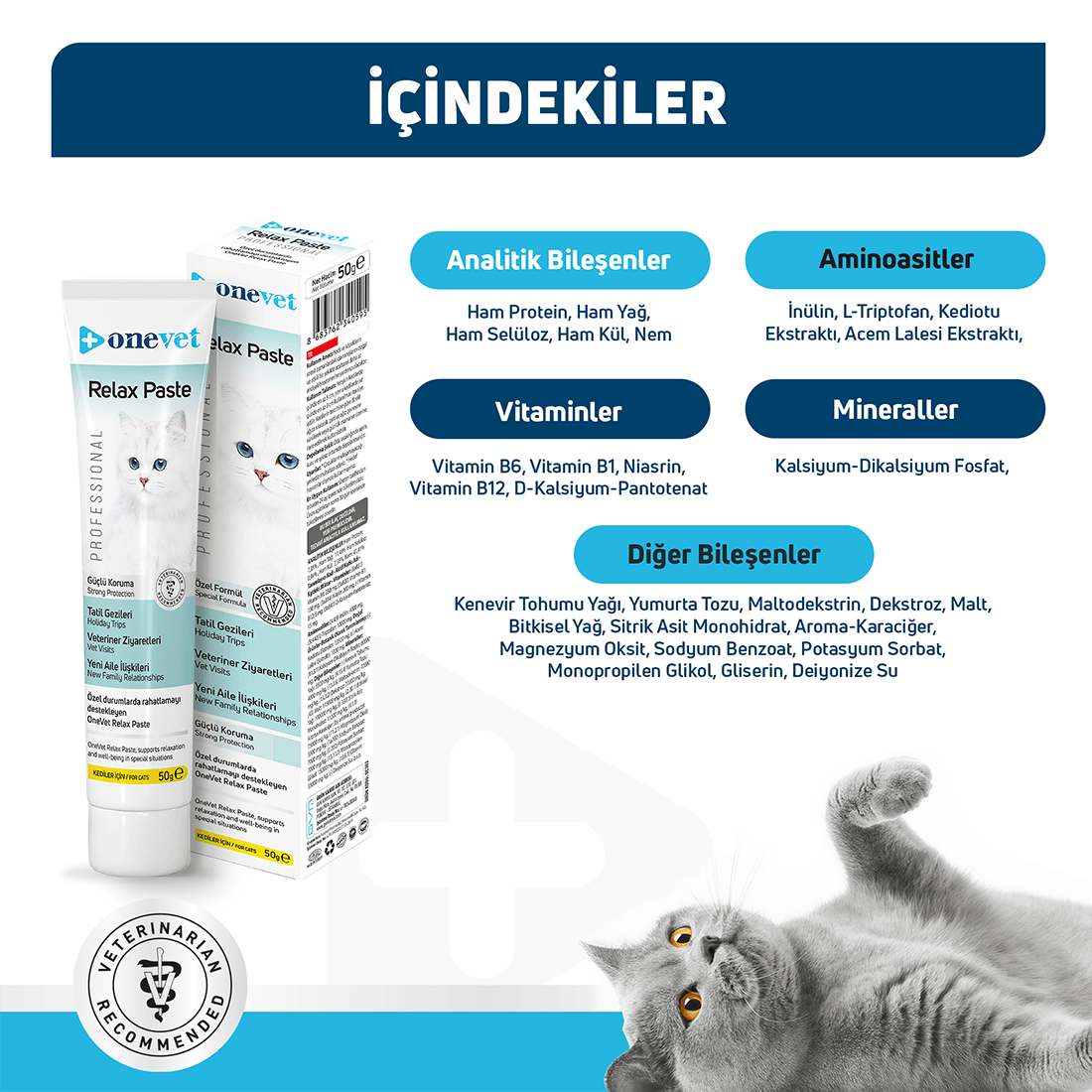 OneVet Relax Paste Macun Stres Ve Anksiyete Azaltıcı Kedi Maltı 50 gr
