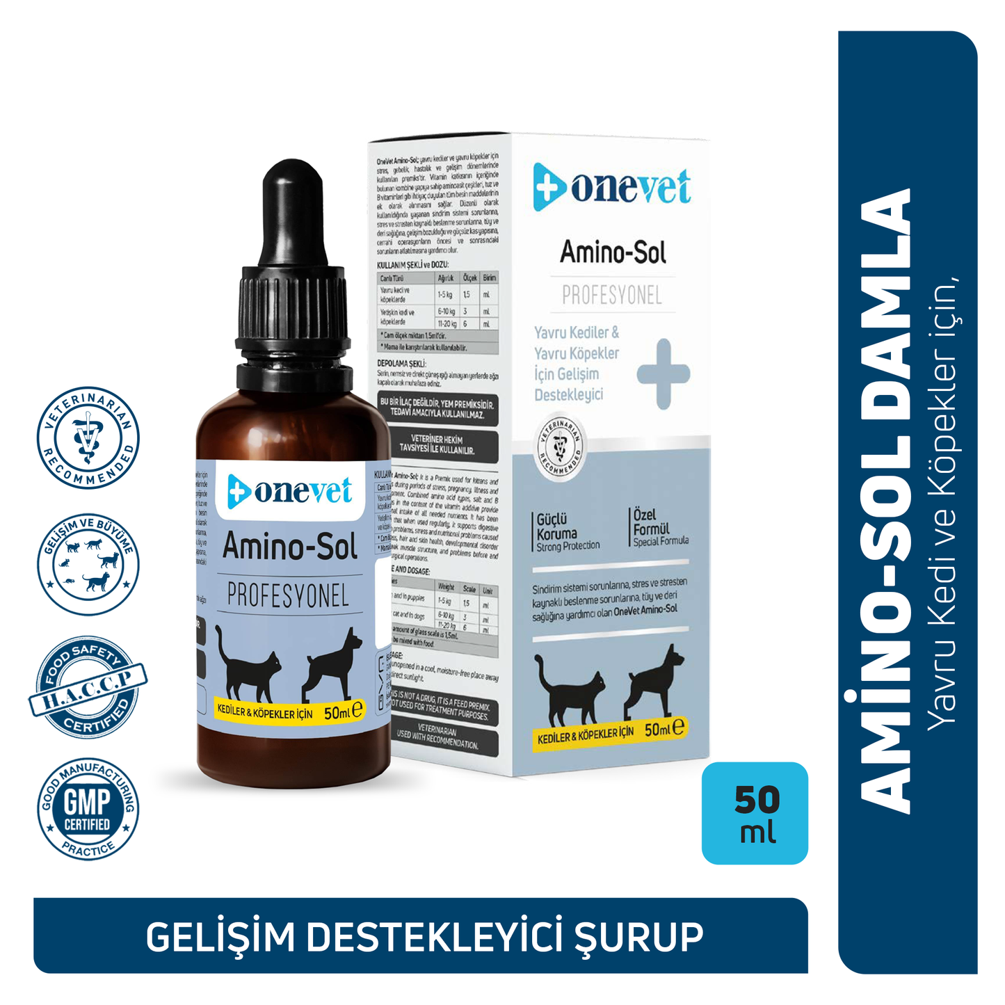 OneVet Amino-Sol Kedi Ve Köpekler Için Gelişim Destekleyici Damla 50 ml