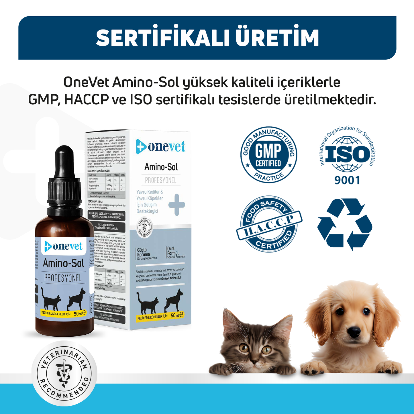 OneVet Amino-Sol Kedi Ve Köpekler Için Gelişim Destekleyici Damla 50 ml