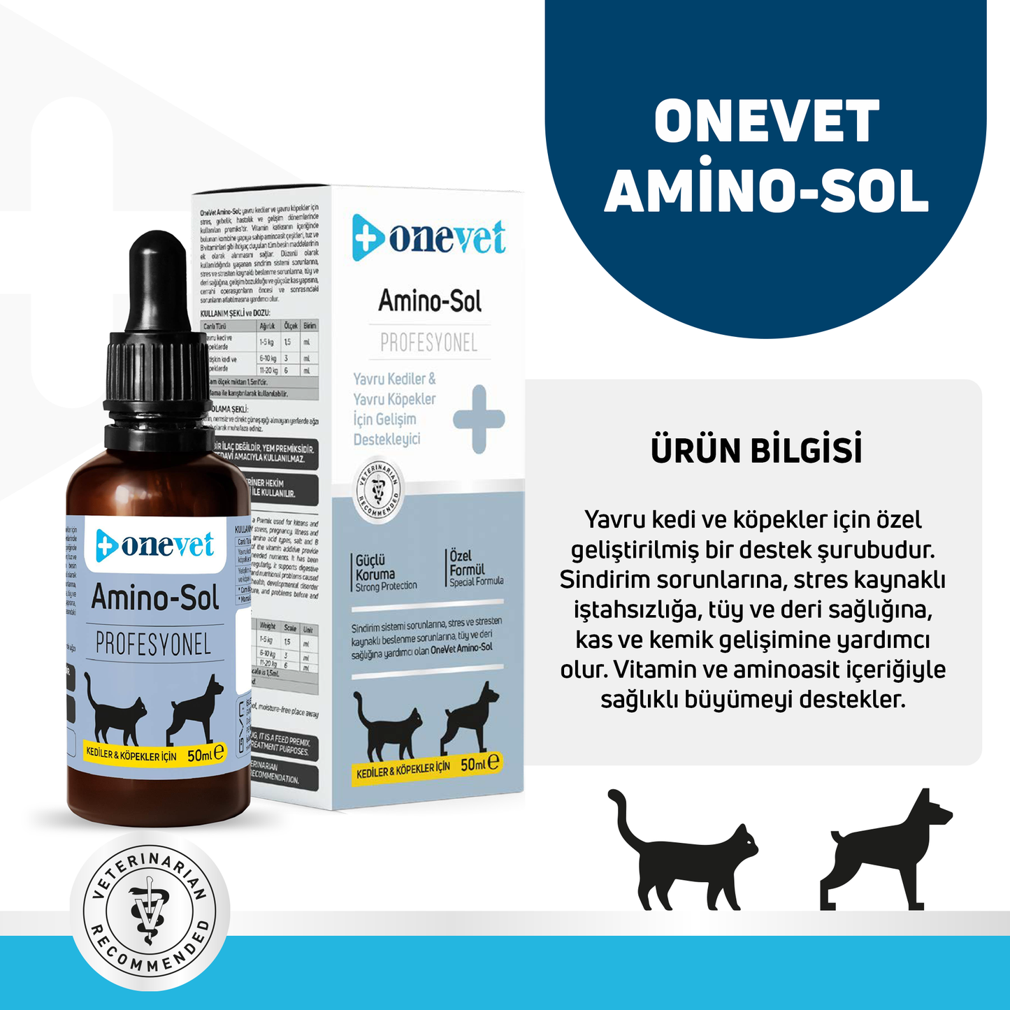 OneVet Amino-Sol Kedi Ve Köpekler Için Gelişim Destekleyici Damla 50 ml