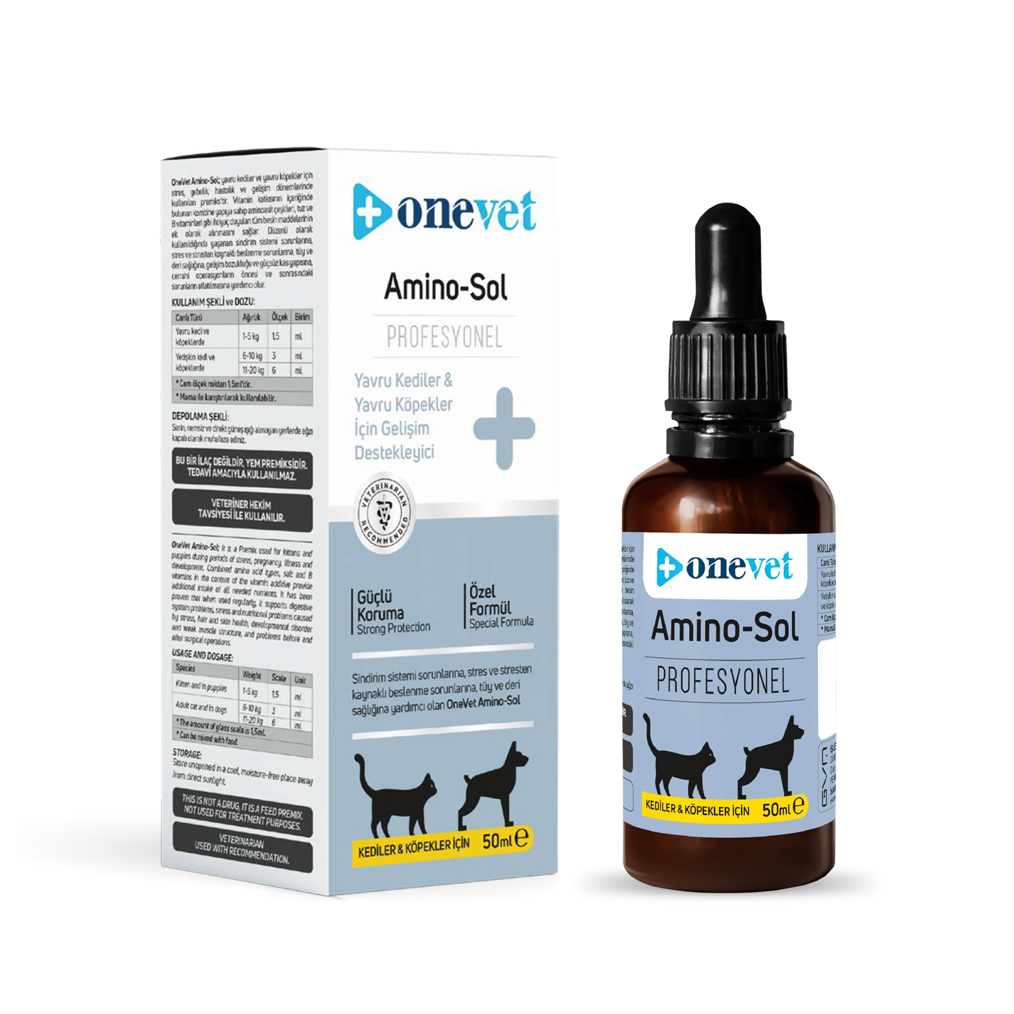 OneVet Amino-Sol Kedi Ve Köpekler Için Gelişim Destekleyici Damla 50 ml