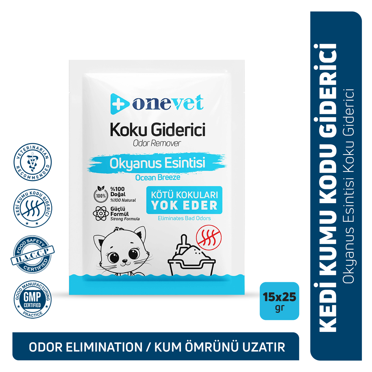 OneVet Kedi Koku Giderici Okyanus Esintisi Kokulu 25 Gr. 15 Adet OC202B15