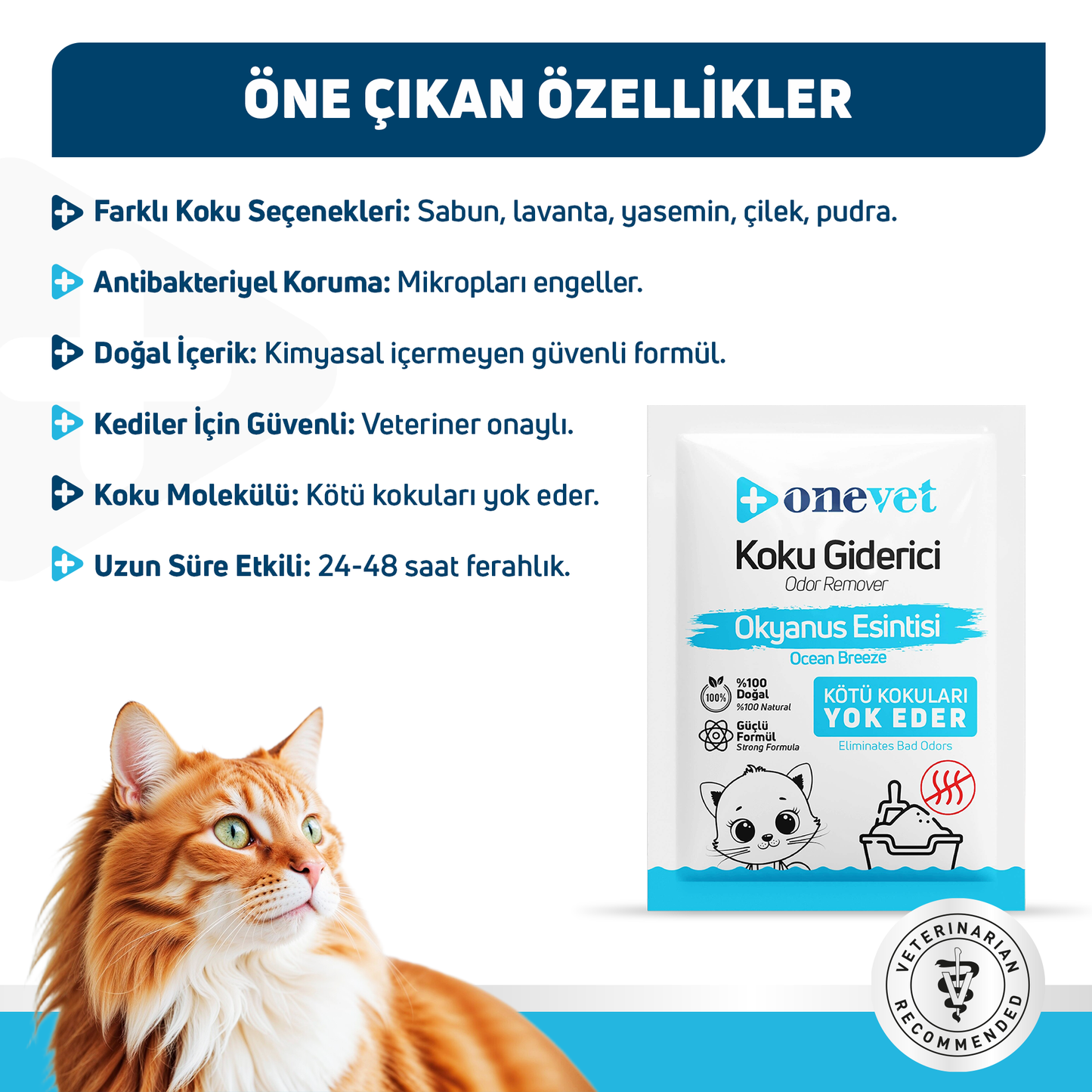 OneVet Kedi Koku Giderici Okyanus Esintisi Kokulu 25 Gr. 15 Adet OC202B15