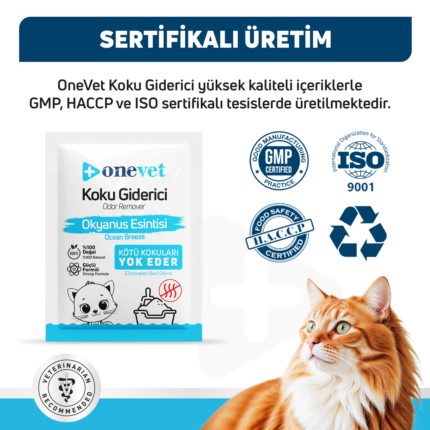 OneVet Kedi Koku Giderici Okyanus Esintisi Kokulu 25 Gr. 15 Adet OC202B15