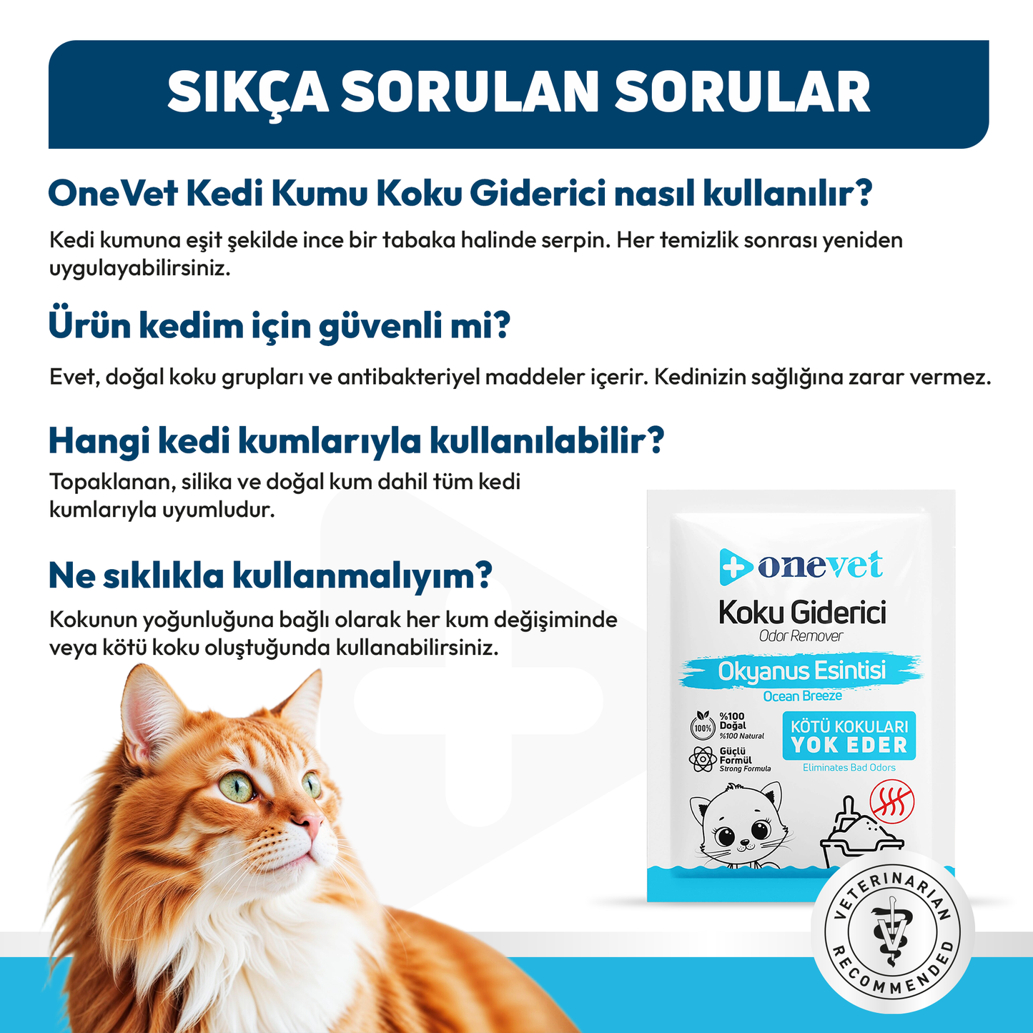 OneVet Kedi Koku Giderici Okyanus Esintisi Kokulu 25 Gr. 15 Adet OC202B15