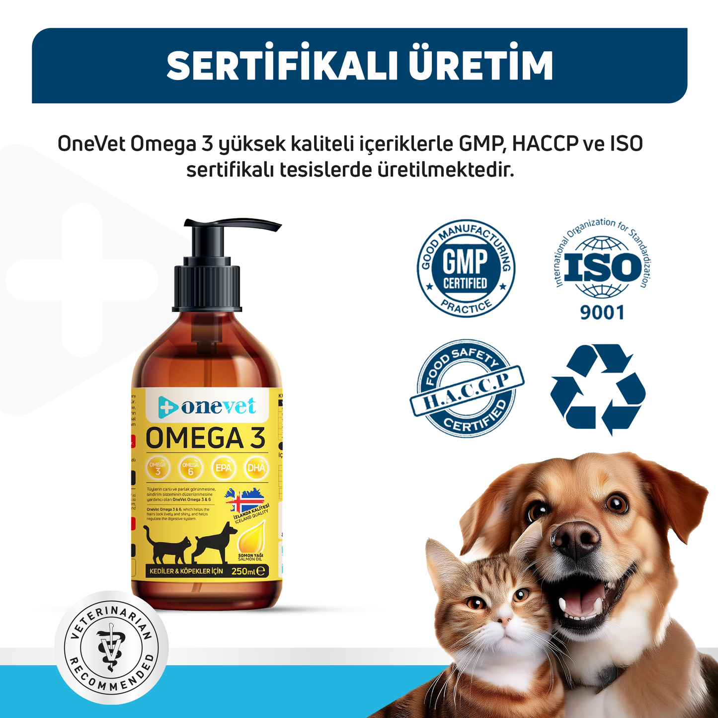 OneVet Omega 3 Kedi Ve Köpekler Için Bağışıklık Destekleyici Balık Yağı 250 ml