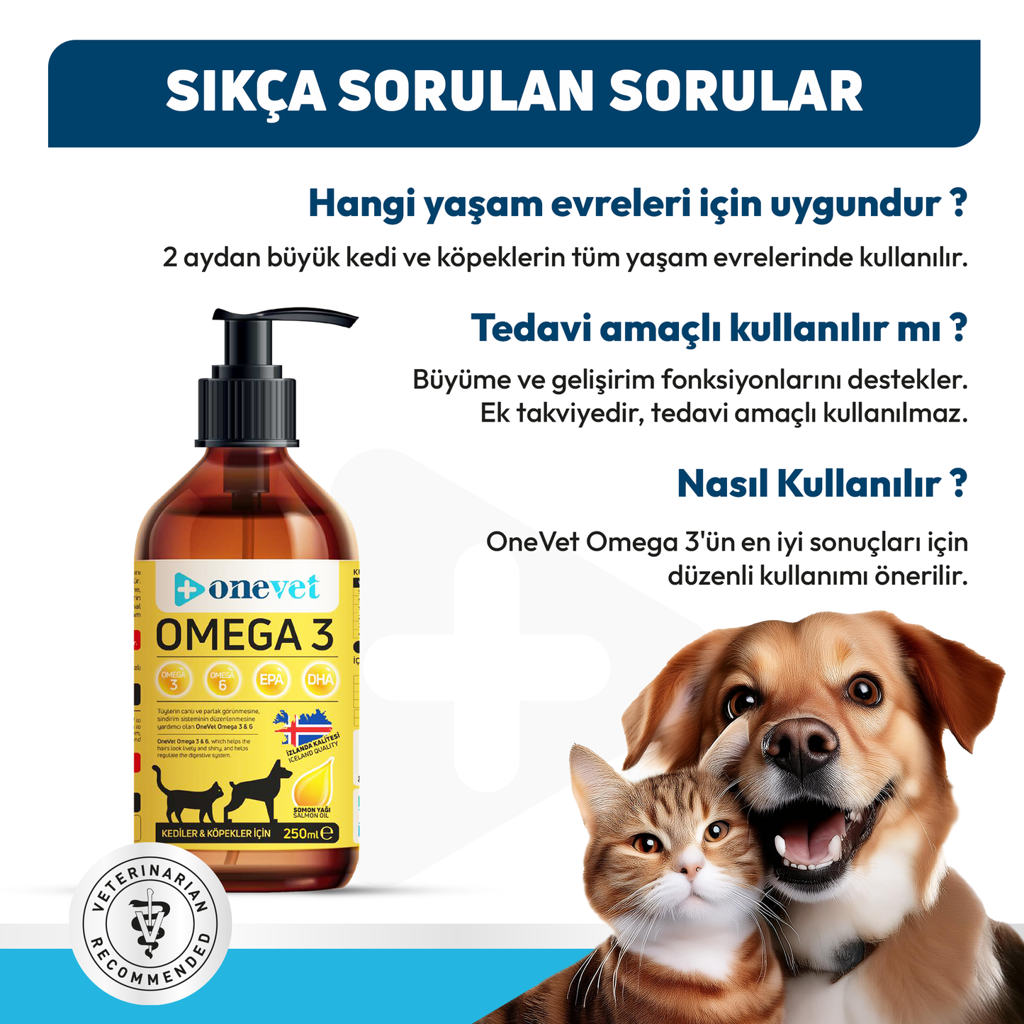 OneVet Omega 3 Kedi Ve Köpekler Için Bağışıklık Destekleyici Balık Yağı 250 ml