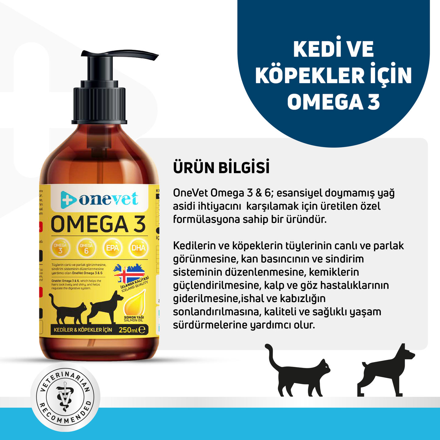 OneVet Omega 3 Kedi Ve Köpekler Için Bağışıklık Destekleyici Balık Yağı 250 ml